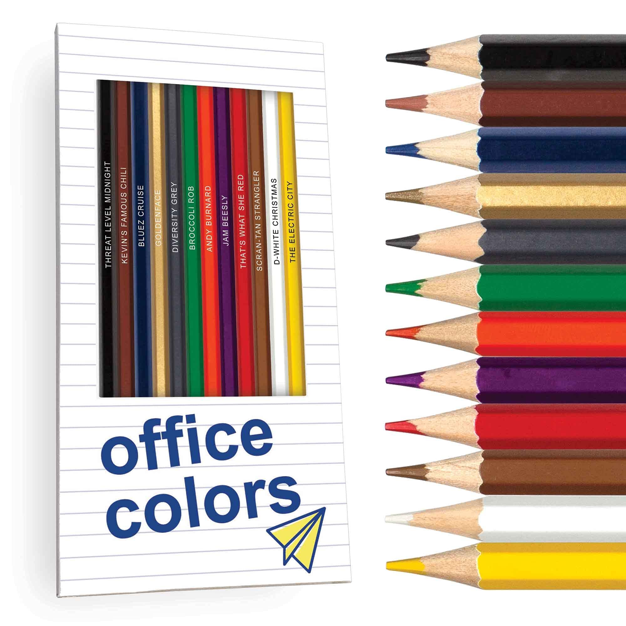 Office Colors Colored Pencil Set for Fans of The Office – Set of 12 Parody Pencils with Clever Foil-Stamped References