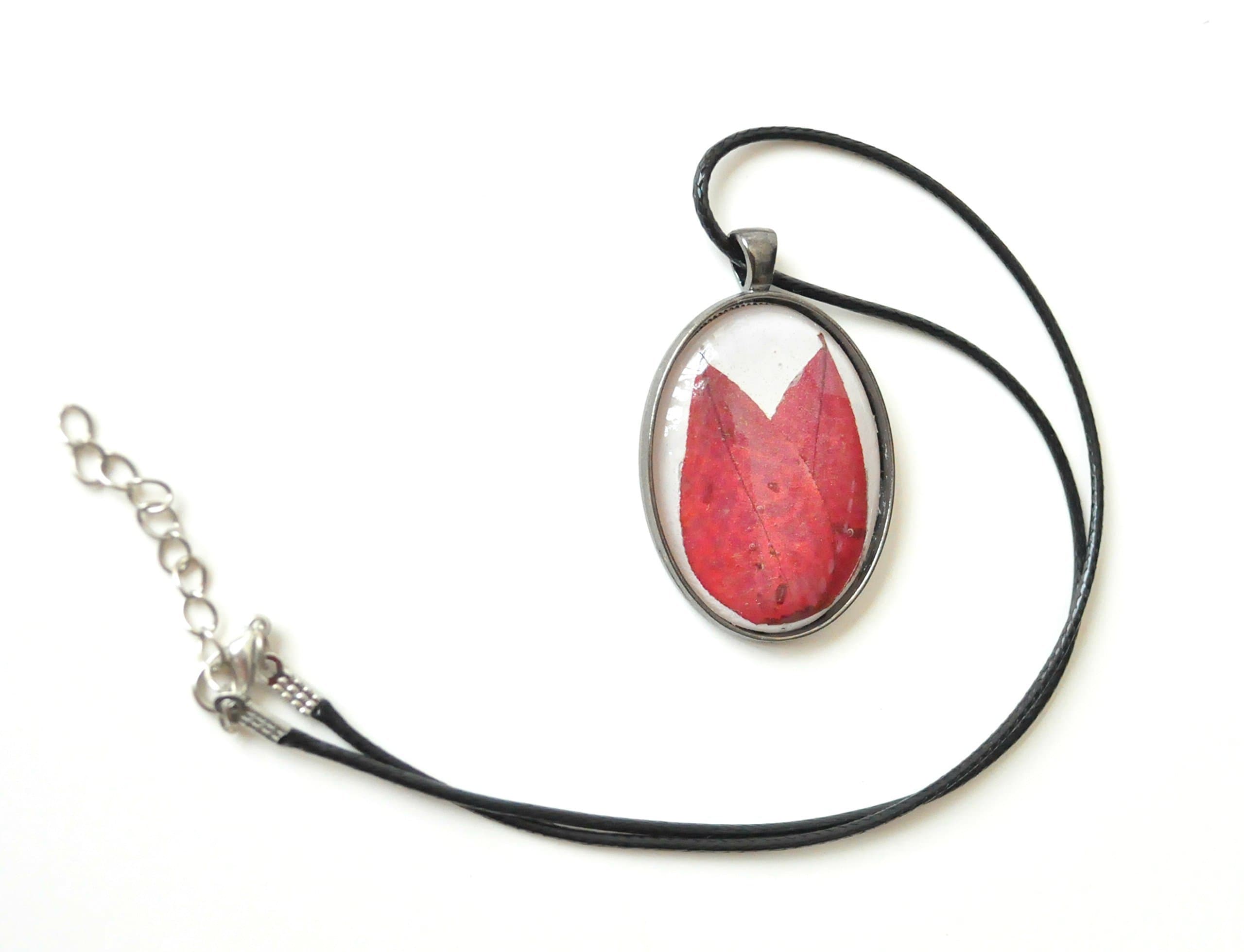 Red Burning Bush Leaf Necklace - Nature Pendant Necklace - Forest Pagan Witchy Viking