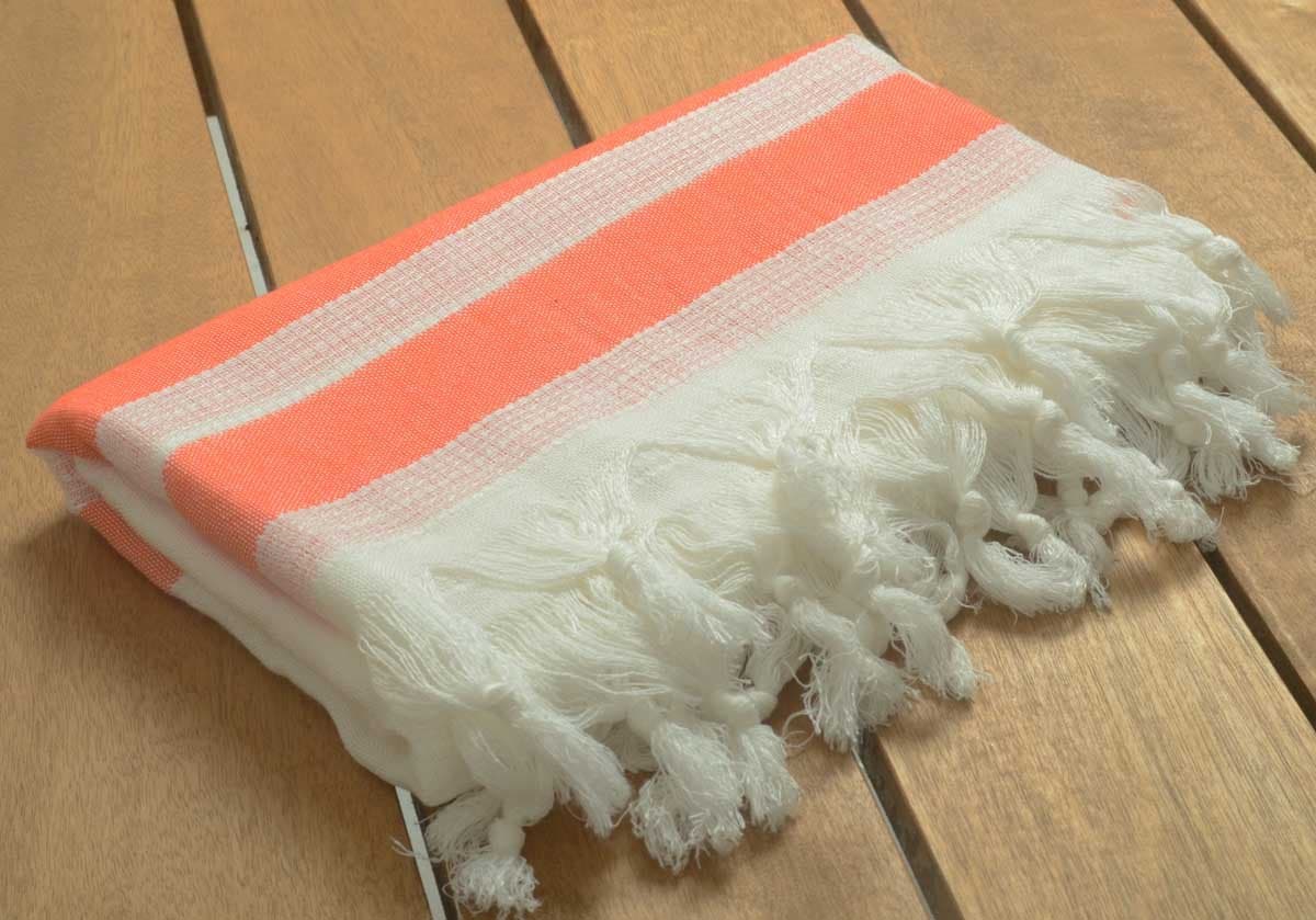 High Quality Hand Loom Turkish Towel - Traditional Peshtemal - So Soft and Light - Bright Elegant Look - Spa Sauna Yoga Shawl - Orange Stripes