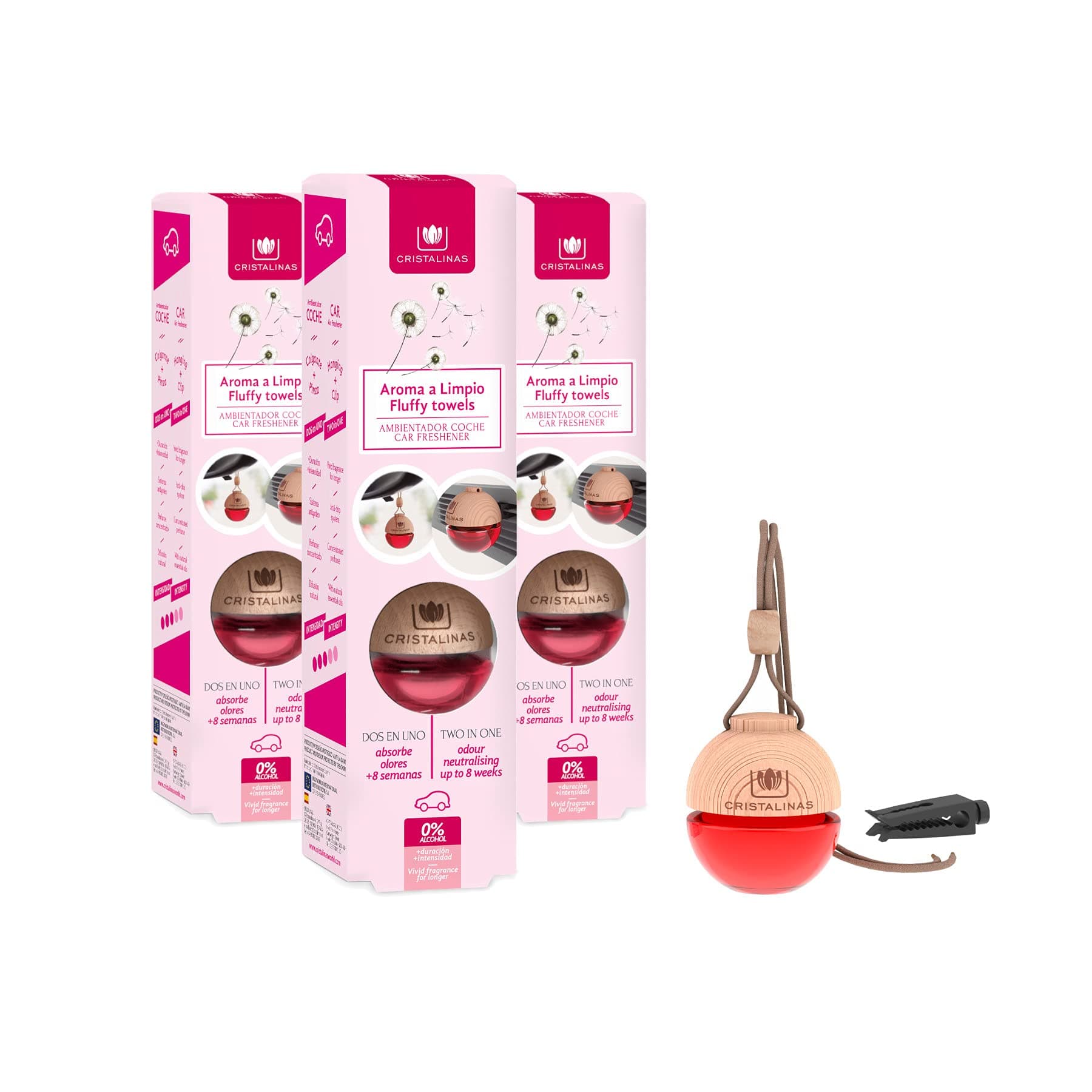 Cristalinas Car Air Fresheners Fluffy Towels Scent, Pack Of 3 - Odour Neutralising 2 in 1 Air Fresheners for Cars, Essential Oils Car Air Freshener Scent for Men & Women lasts upto 8 weeks