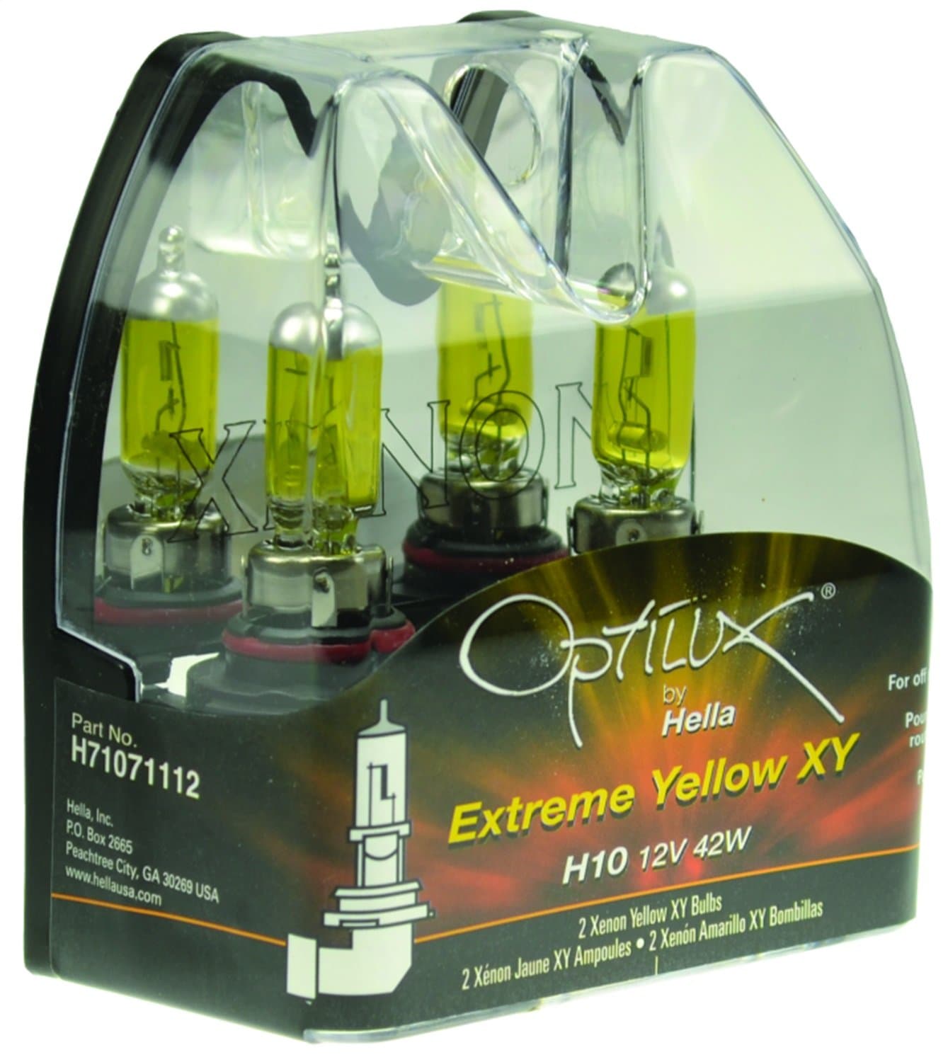 Hella Optilux H71071112 XY Series H10 Xenon Yellow Halogen Bulbs, 12V, 42W, 2 Pack