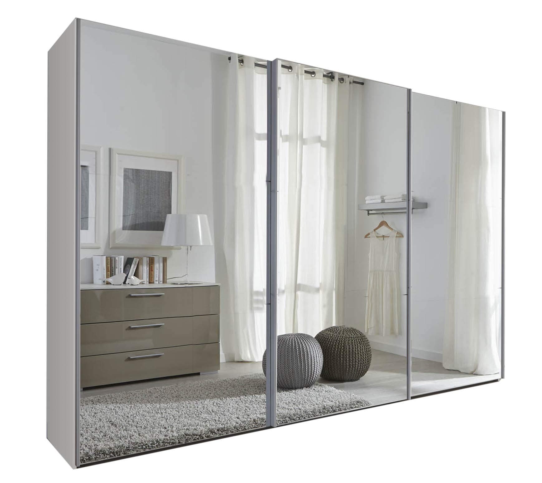 PDTXCLS Schlafzimmer Komet White: Mirror Sliding Door Wardrobe - 301cm Wide - German Made Bedroom Furniture