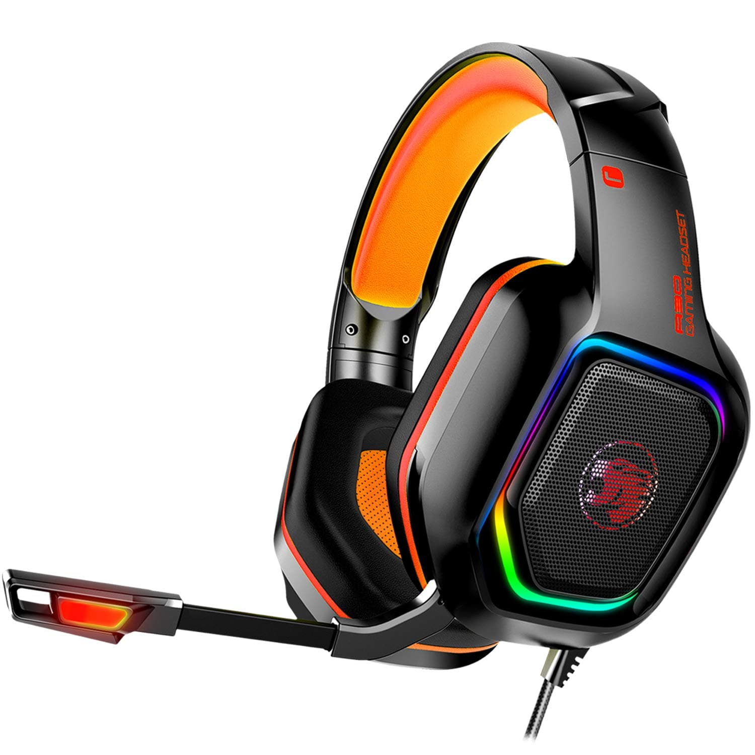 Gaming Headset with Mic for PS4,Gaming Headphones with Microphone,Stereo Surround Sound,Noise Cancelling,LED Light,Soft Earmuffs,Adjustable Headband,Compatible with PC,PS5,Xbox one,Laptop