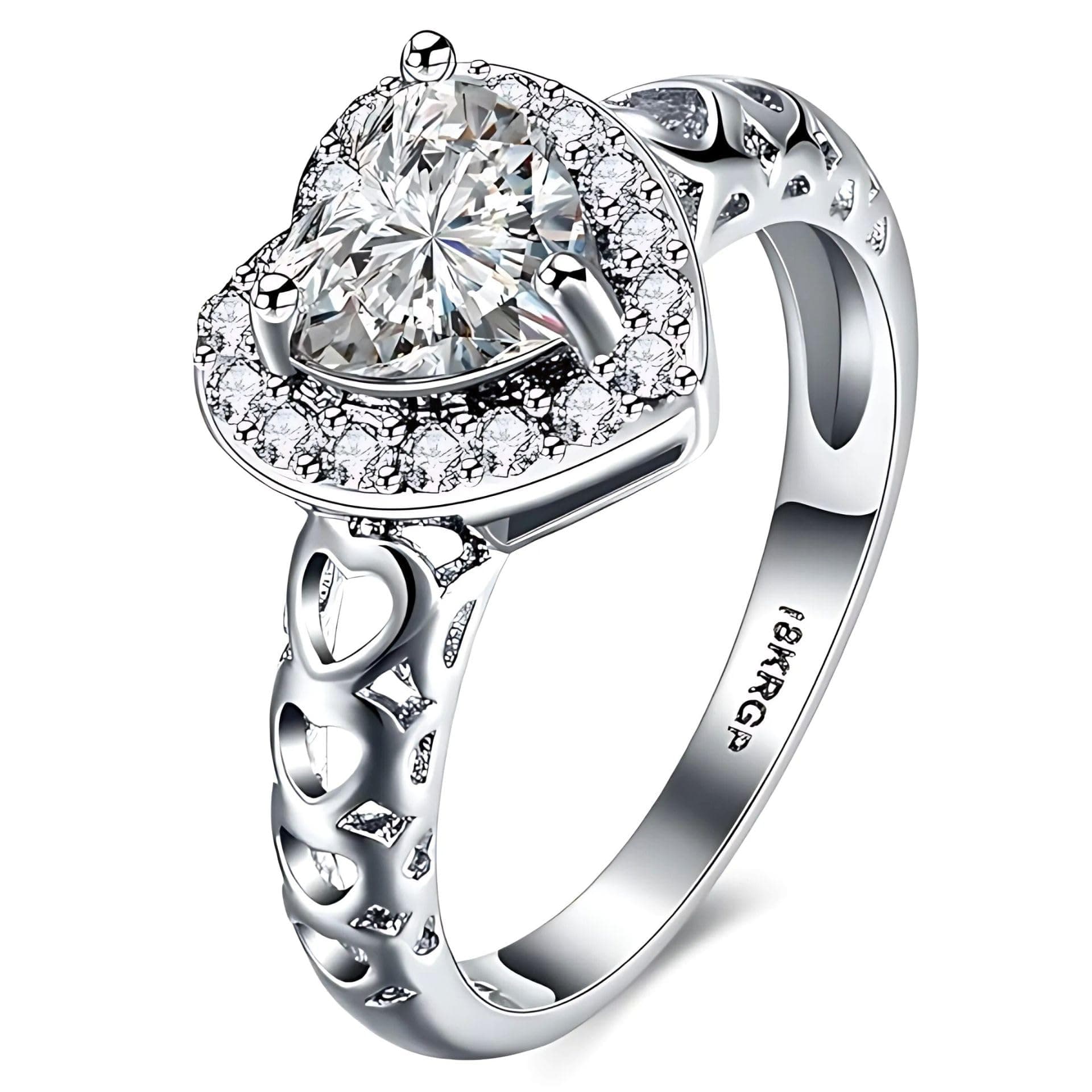 Platinum Plated AAA Swiss Crystal Heart Proposal Ring for Women (Ring0298)