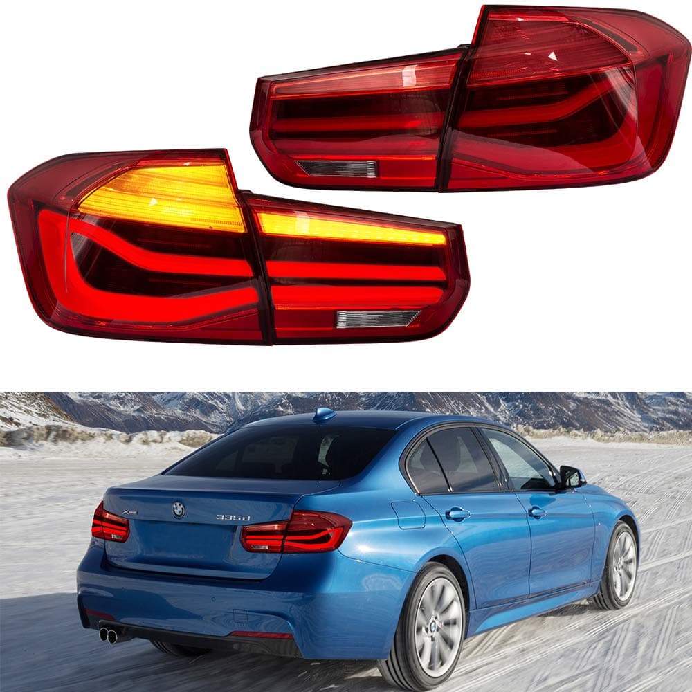 LED Tail Lights For BMW 3 series F30 318I 320I 328I 4 Door Sedan 2012-2015 Red/Smoke lens Rear Lamps Assembly with Sequential Indicator,Ship from USA (Red)
