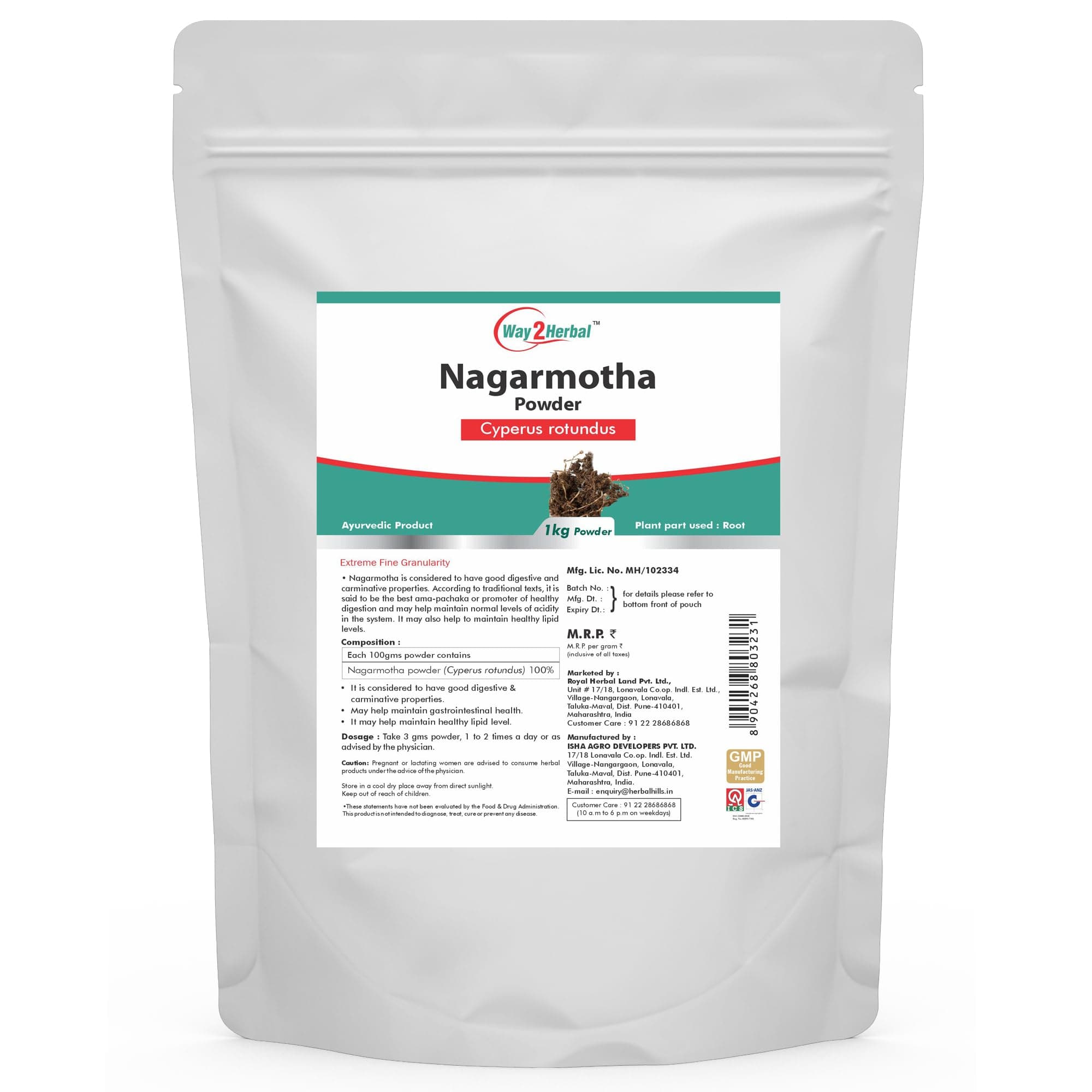 Way2Herbal Nagarmotha Powder/Cyperus Rotundus (1 Kg Pack Of 1)