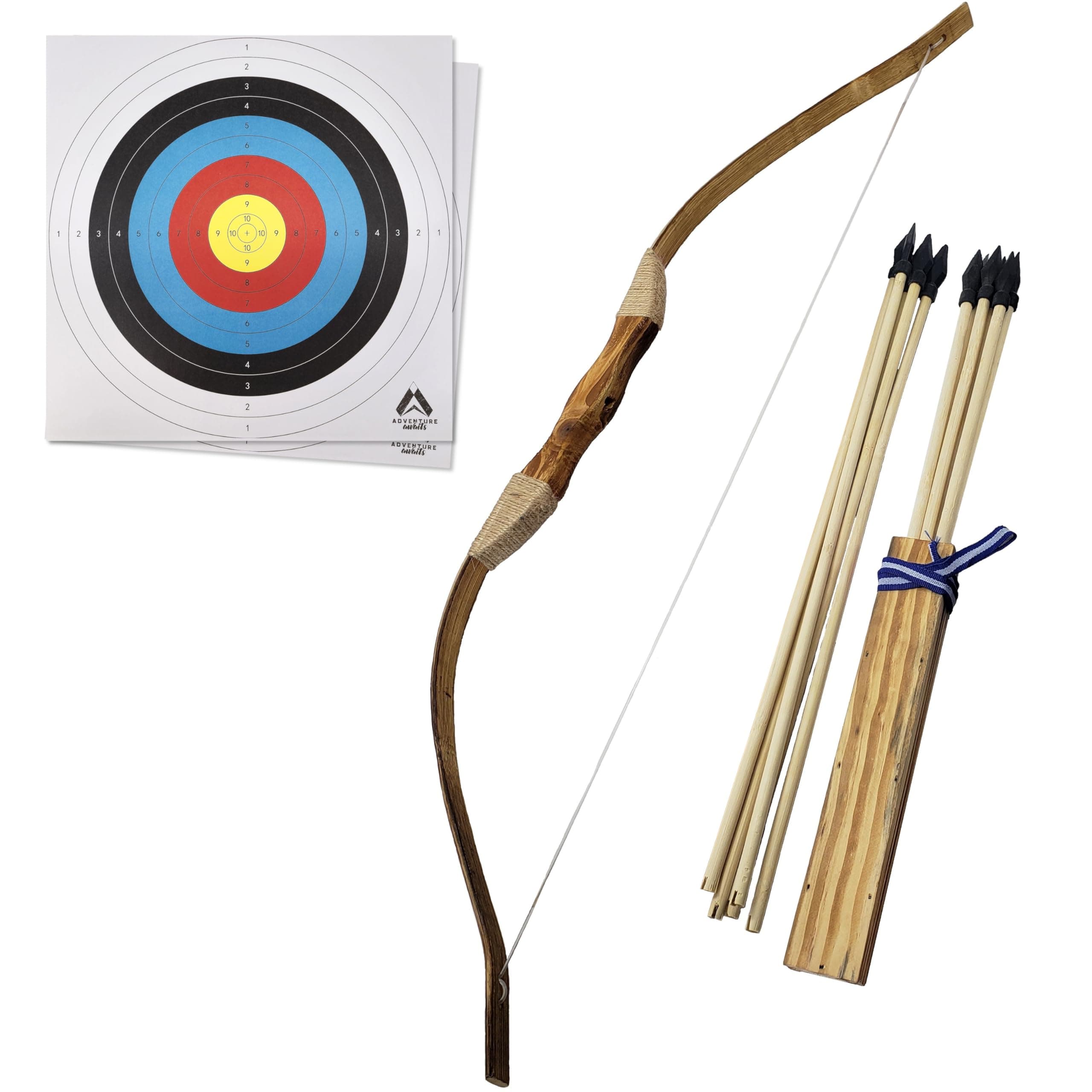 Adventure Awaits! Handmade Wooden Bow and Arrow Set | 10 Wood Arrows and Quiver | for Outdoor Play