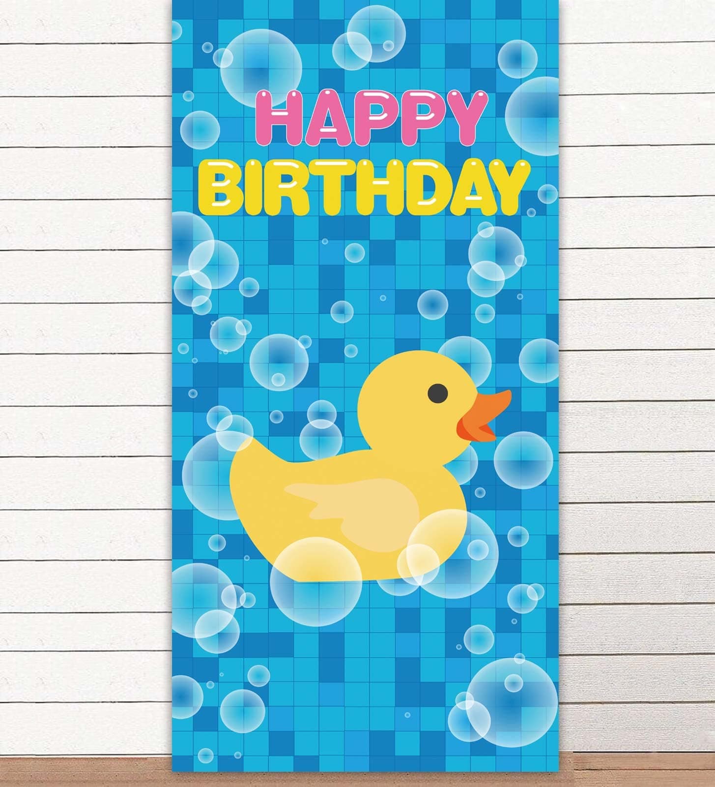 Cute Cartoon Little Yellow Duck Happy Birthday Photo Banner Backdrop Background Photo Booth Props Animal Theme Decor for Gender Reveal Ducky Duck Bday 1st Birthday Party Favors Supplies Decorations