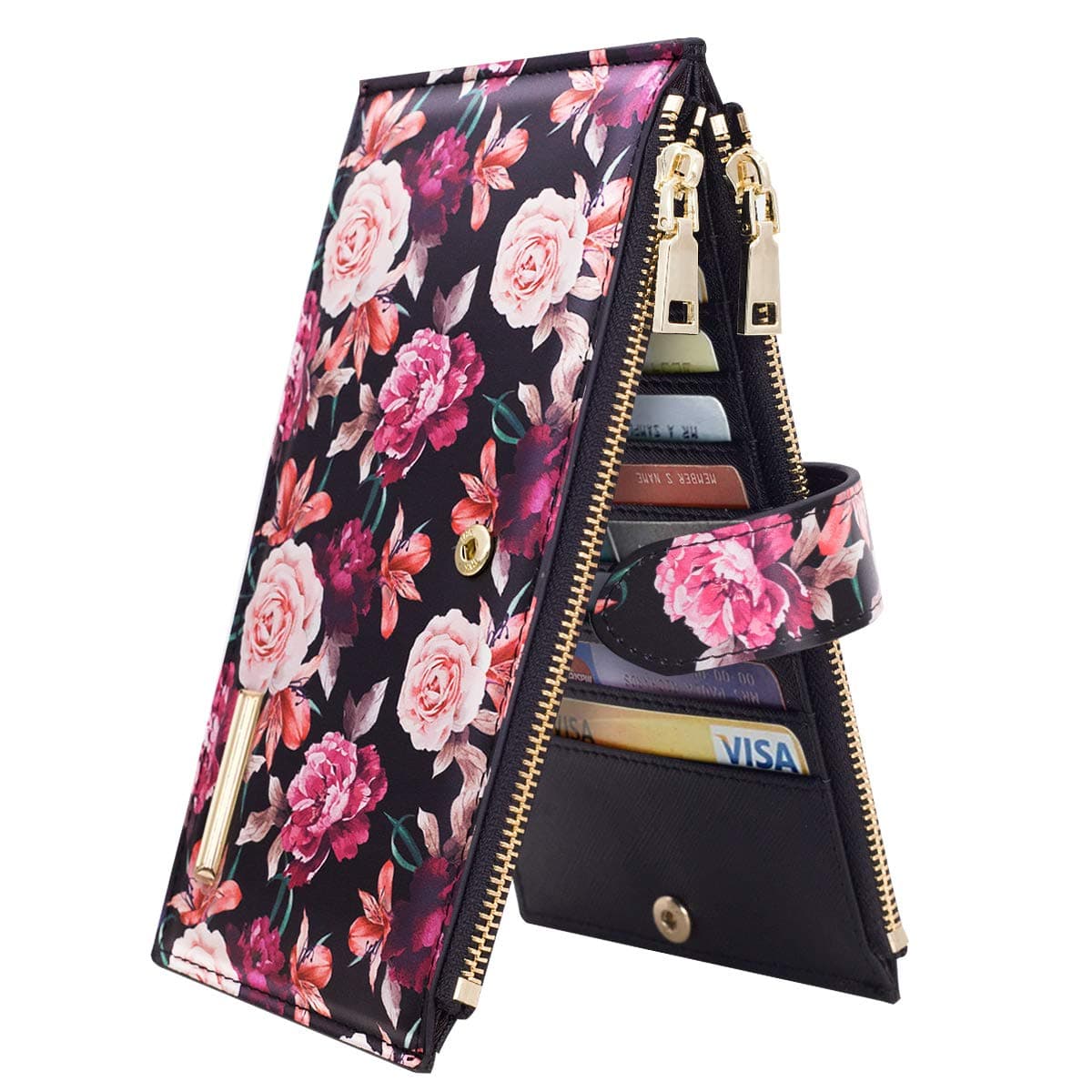 Large Capacity Wallet for Women RFID Blocking Card Organizer Bifold Wallet for Women with Zipper Pocket