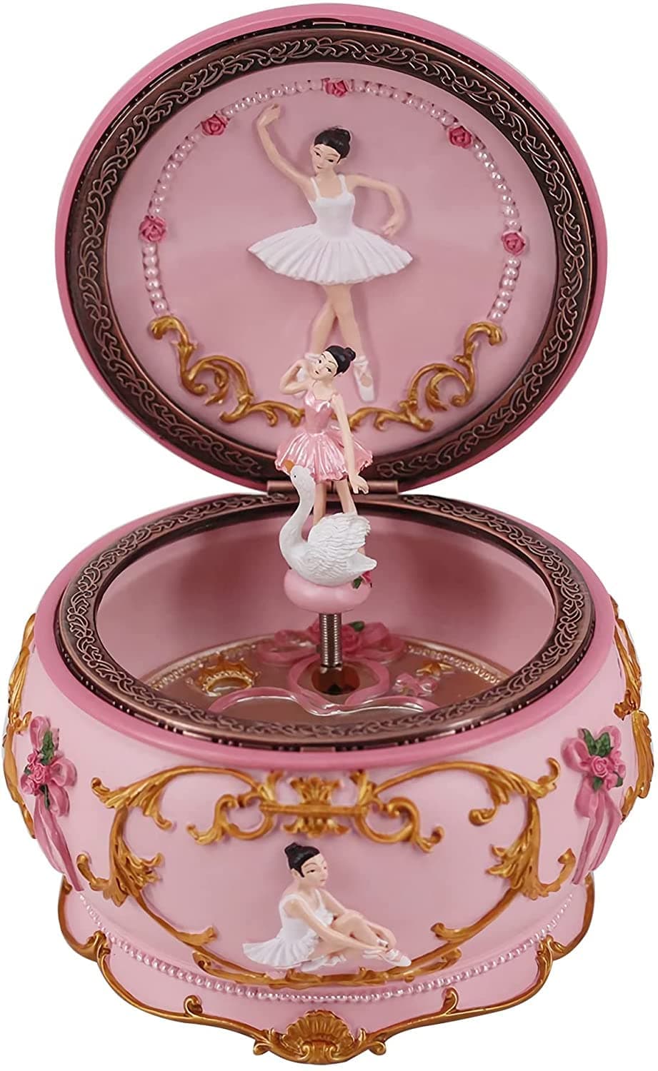 Classical Ballerina Music Box Collectible Mechanical Musical Box with Colorful Lights and Sankyo 18-Note Wind Up Signs of The Girl Heart Gift for Birthday Christmas(Swan Lake)