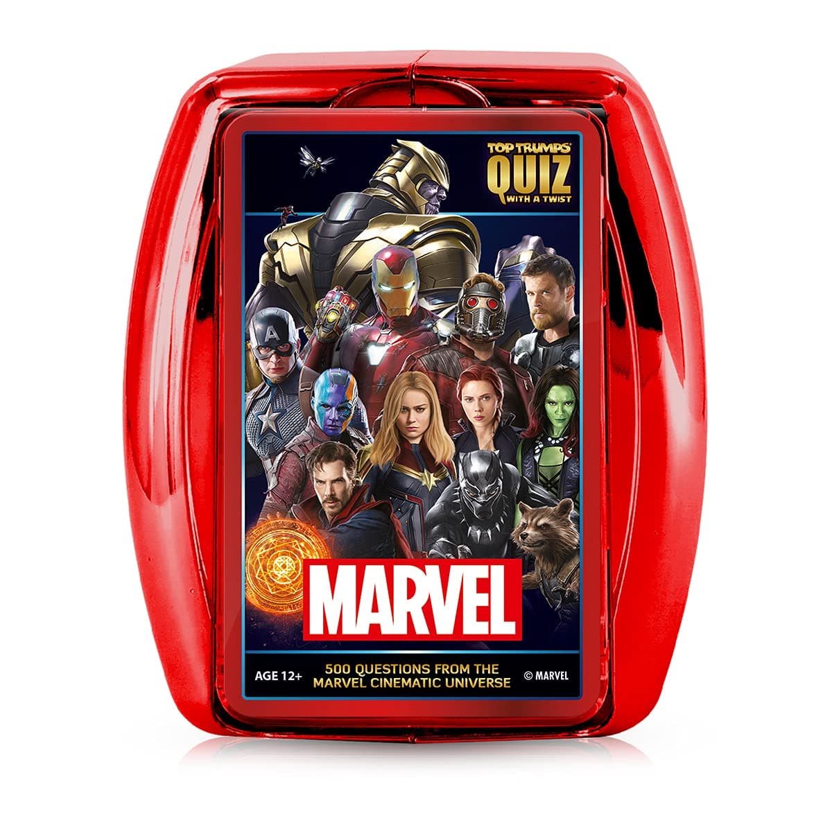 Marvel Cinematic Universe Quiz Game, 500 Questions to Test Your Knowledge on Guardians of The Galaxy, Avengers, S.H.I.E.L.D, Wakanda, Gift and Toy for Ages 8 Plus, Red
