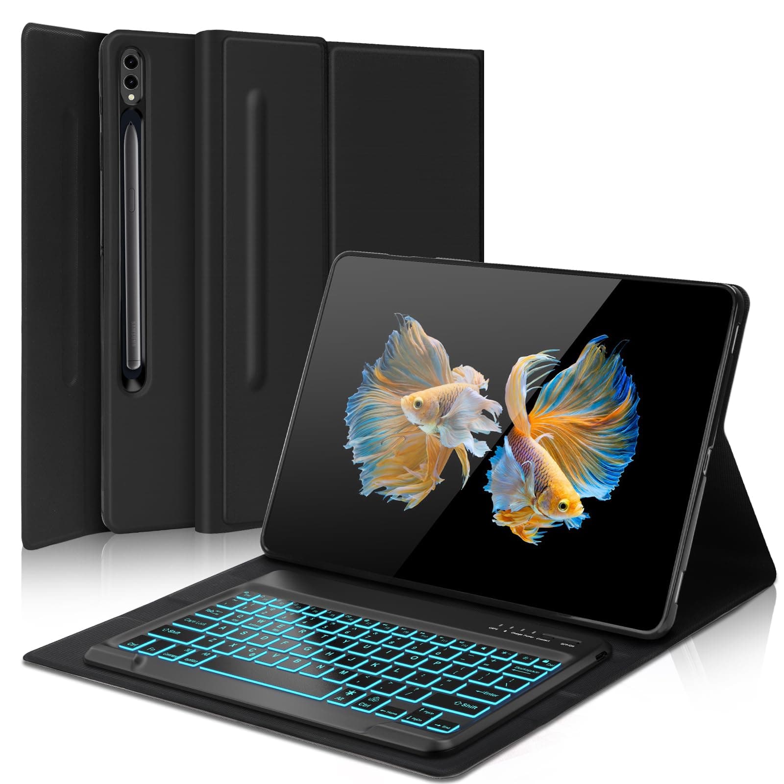 Galaxy Tab S10 Ultra/S9 Ultra/S8 Ultra Keyboard Case 14.6 inch, 7-Color Backlit, Smart Magnetic Detachable Wireless Bluetooth Keyboard, Slim Protective Folio Case with S Pen Holder, Auto Sleep/Wake
