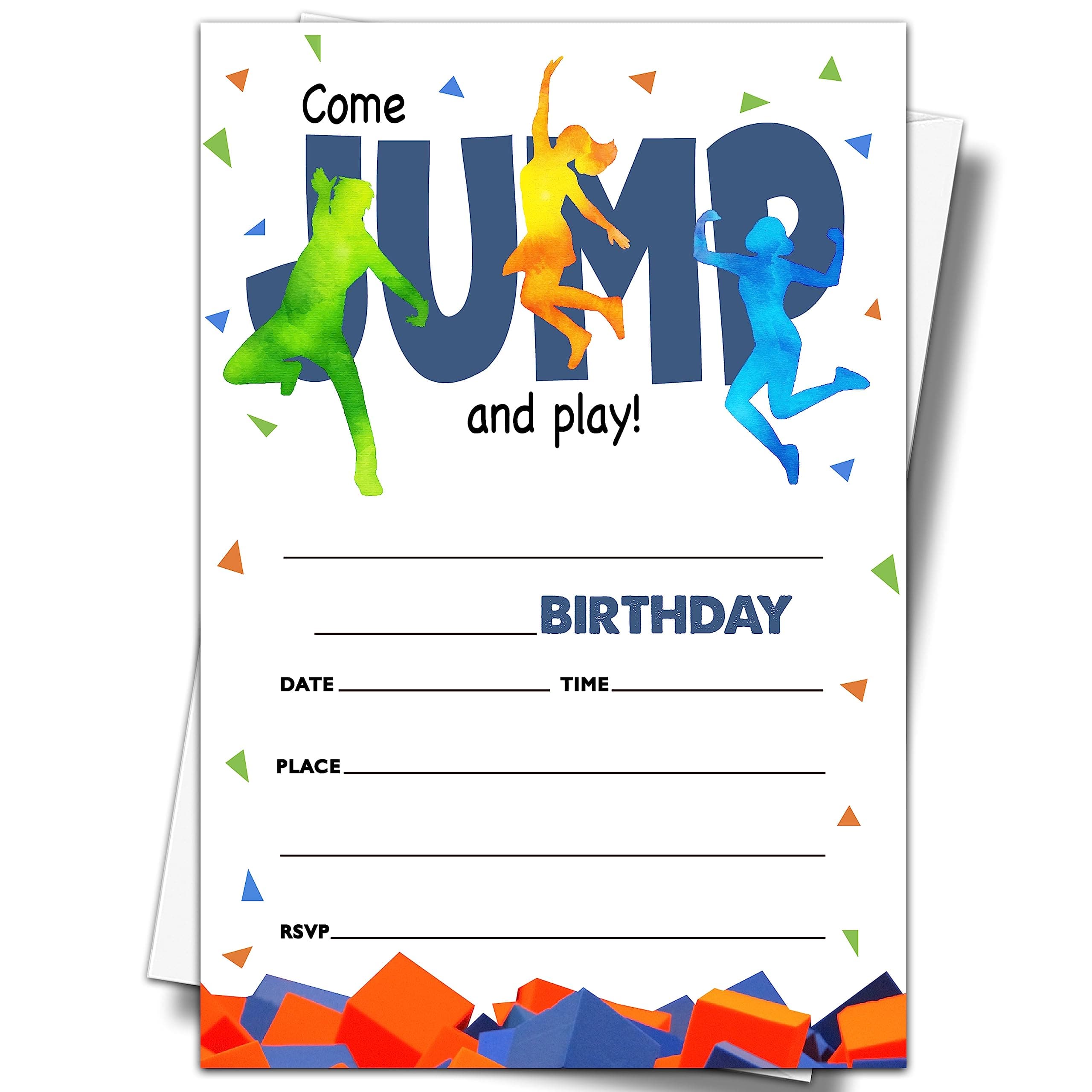 YSTEP Bounce House or Jumping Birthday Party Invitations, 20 Invite Cards with Envelopes, 4" x 6" Trampoline Birthday Invites - C30