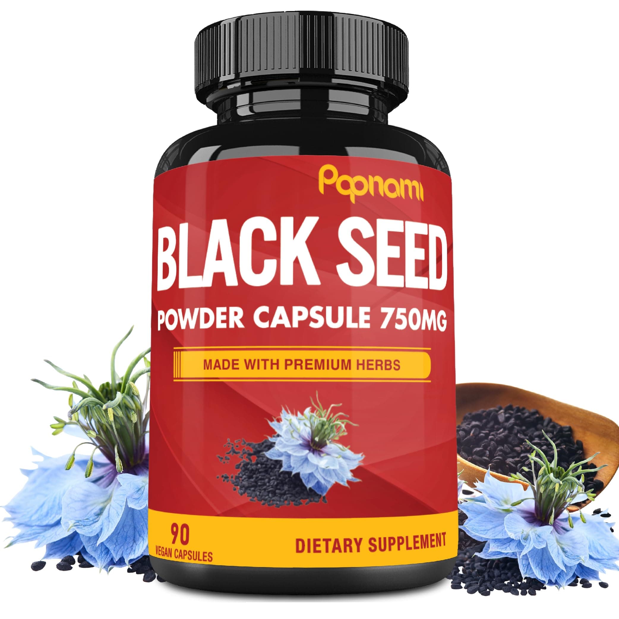Pure Black Seed Powder Capsules 750mg - Premium Supplement for Immunity, Digestive, Skin, Hair & Body Balance - 90 Pills for 3 Month Supply