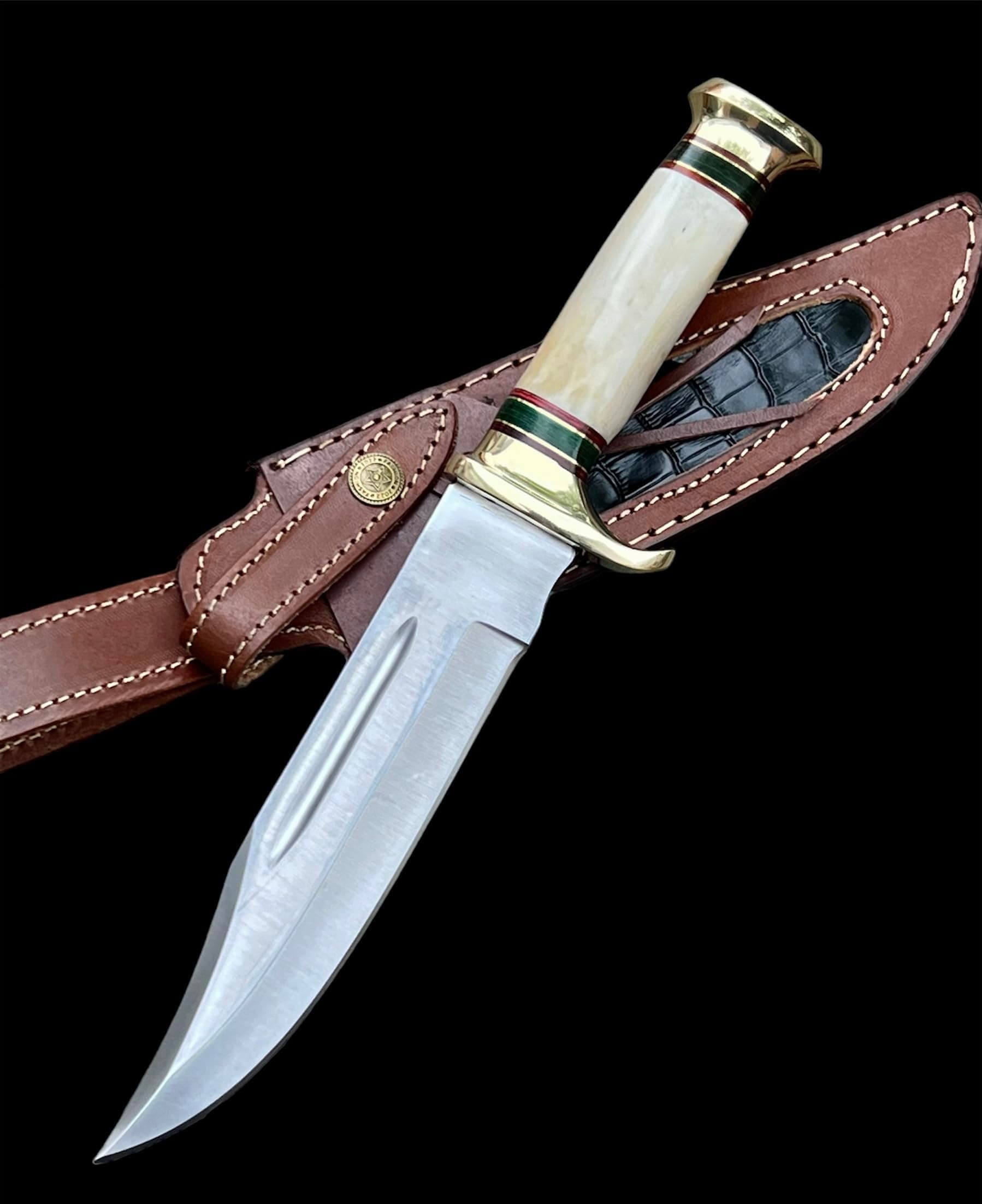 Poshland Custom Handmade D2 Steel 12.5 Inches Hunting Knife - Perfect Grip Bone Handle with Brass fitting (REG-225)
