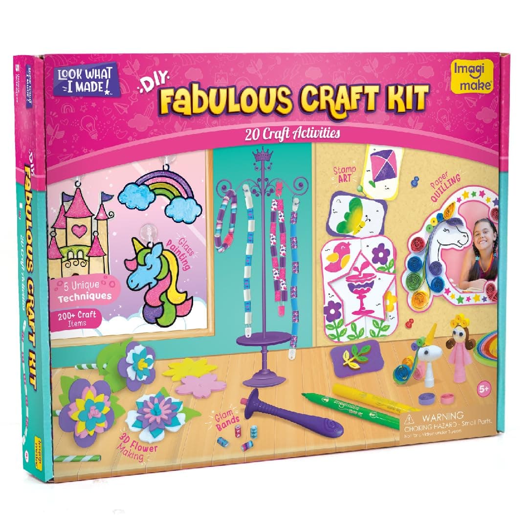 Fabulous Craft Kit for Kids 5+ Years | Art & Crafts for Boys & Girls | Glass Painting, Flower Making, Stamp Art, Quilling, Glam Bands | Ramadan Gifts for 5,6,7,8,9,10,11,12