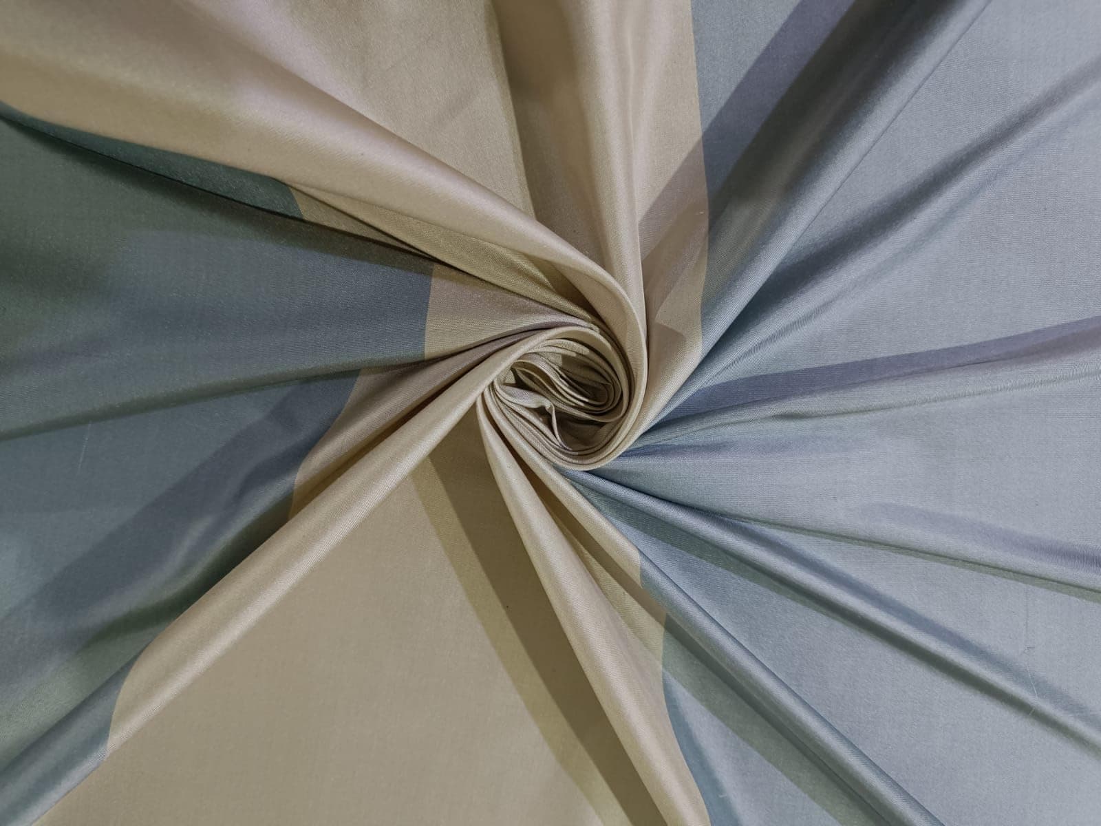 100% Pure Silk Taffeta Fabric Blueish Grey & Cream stripes color Taf#S46