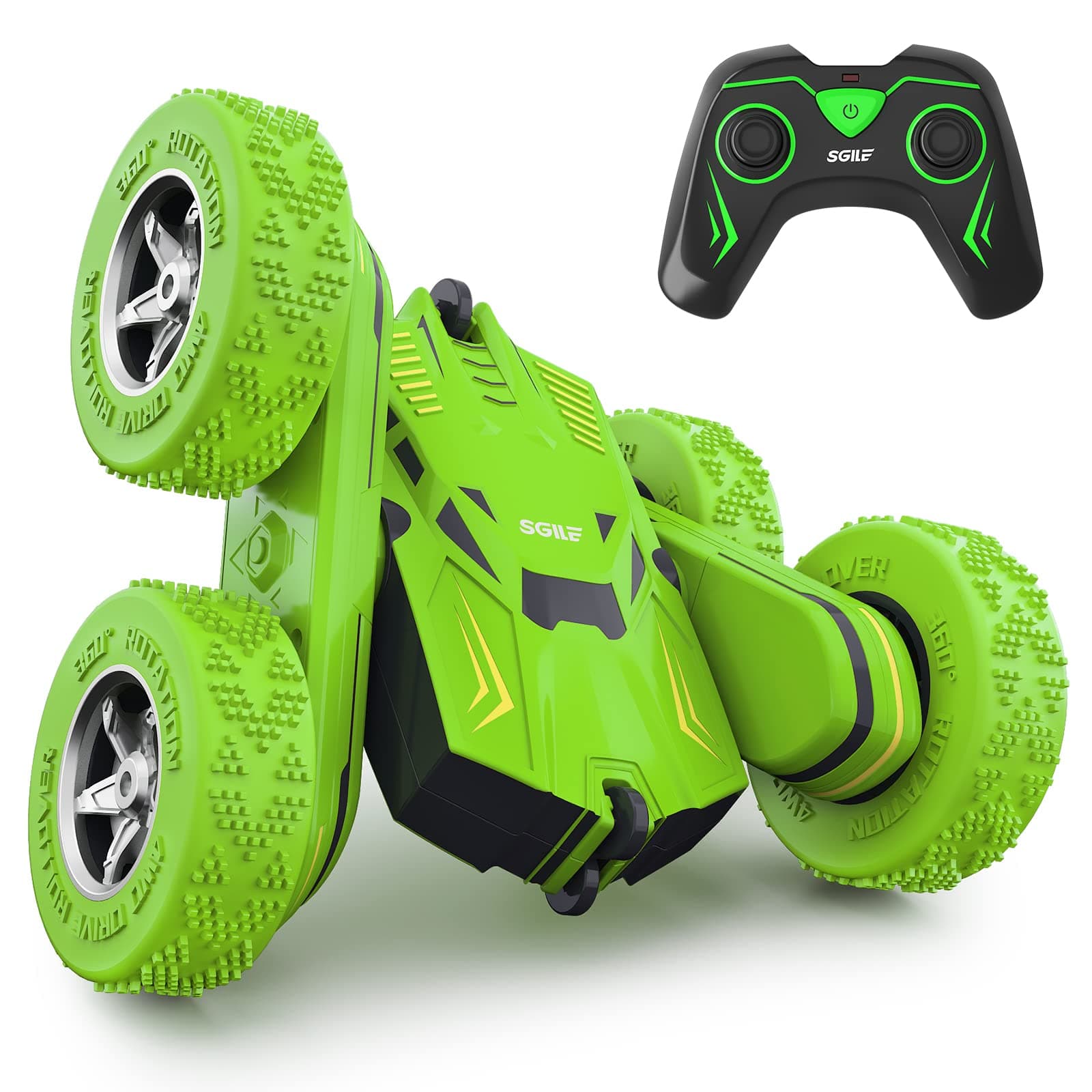 SGILE RC Remote Control Stunt Car Stunt Car with Direct Charge Remote Control with 360 Rotation Double-Sided for Boys, Kids, Girls, Green