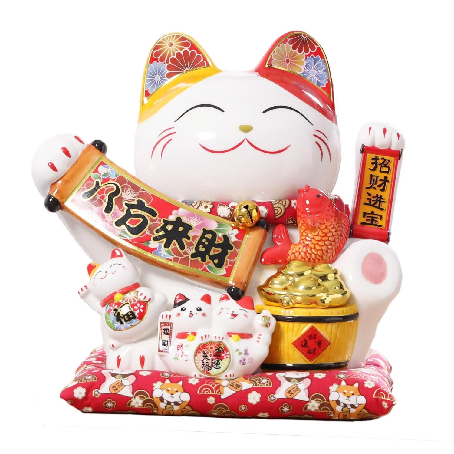 Lucky Cat Statue with Waving Arm-Chinese Ceramic, Japanese Fortune Cat,Large Moving Arm Good Luck Cat for Home, Office, Store Decor (YS11#)