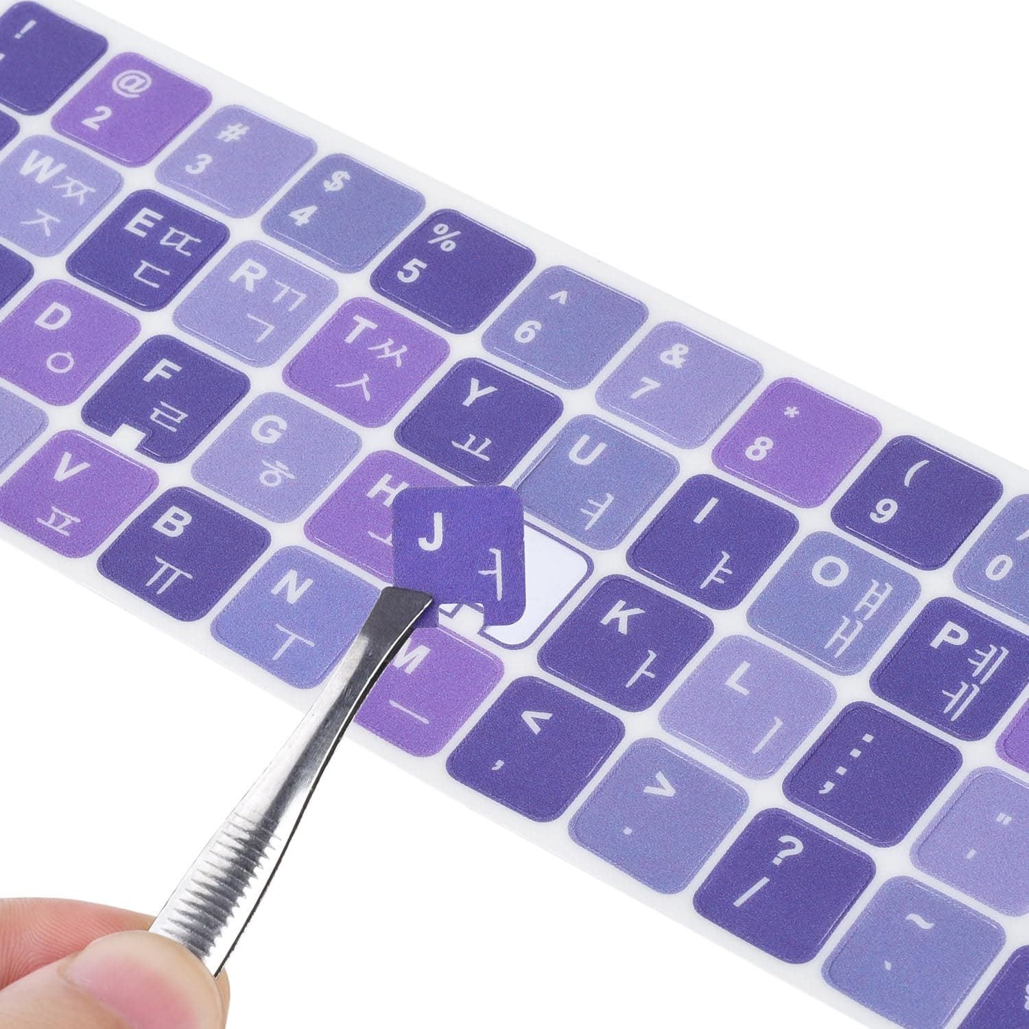 2Pack Korean Keyboard Stickers, Korean-English Keyboard Sticker on Purple Background with White Lettering, Korean Keyboard Letters Replacement Stickers for Laptop Desktop Computer Notebook