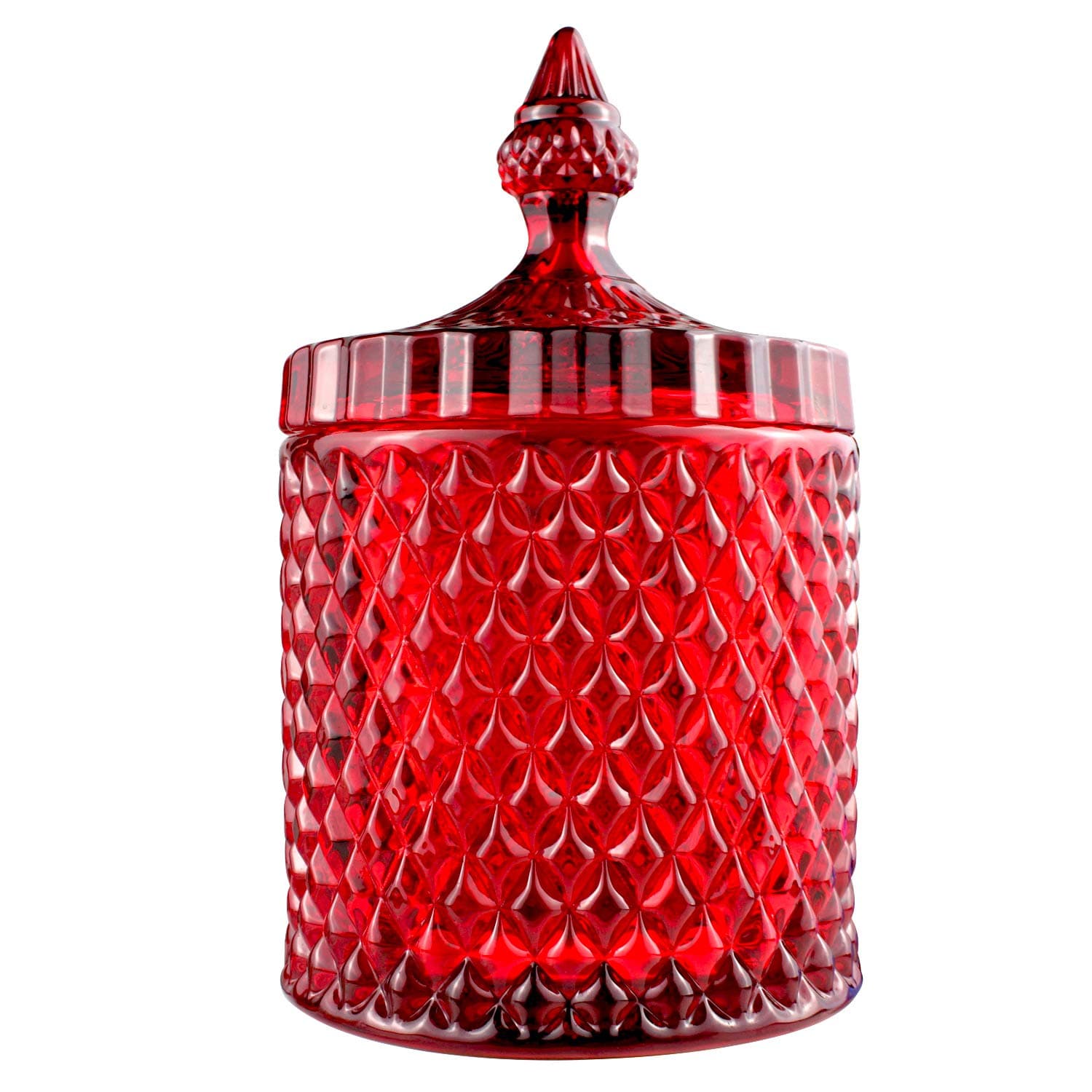 Candy Jar, Clear Glass Apothecary Container, Biscuit Barrel, Cookies Tin, Dry Food Storage Canister Crystal Weave Wedding Decorative Buffet Jars with Lid (Red, Large)