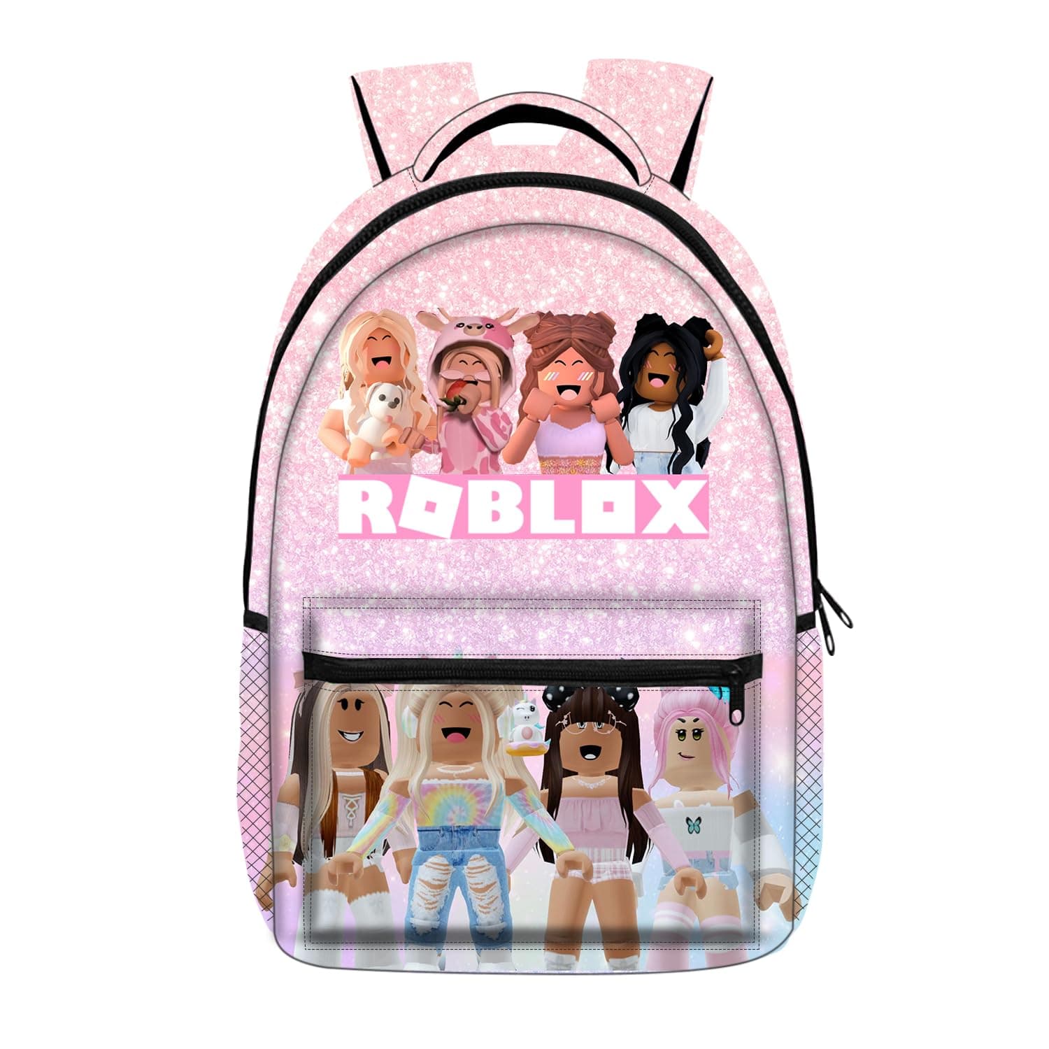 PADIEOE Roblox 3D Printed Children's School Backpack for Boys & Girls 16 Inch Large Capacity Travel Rucksacks Book Bags Kids School Bag (Pink Glitter)