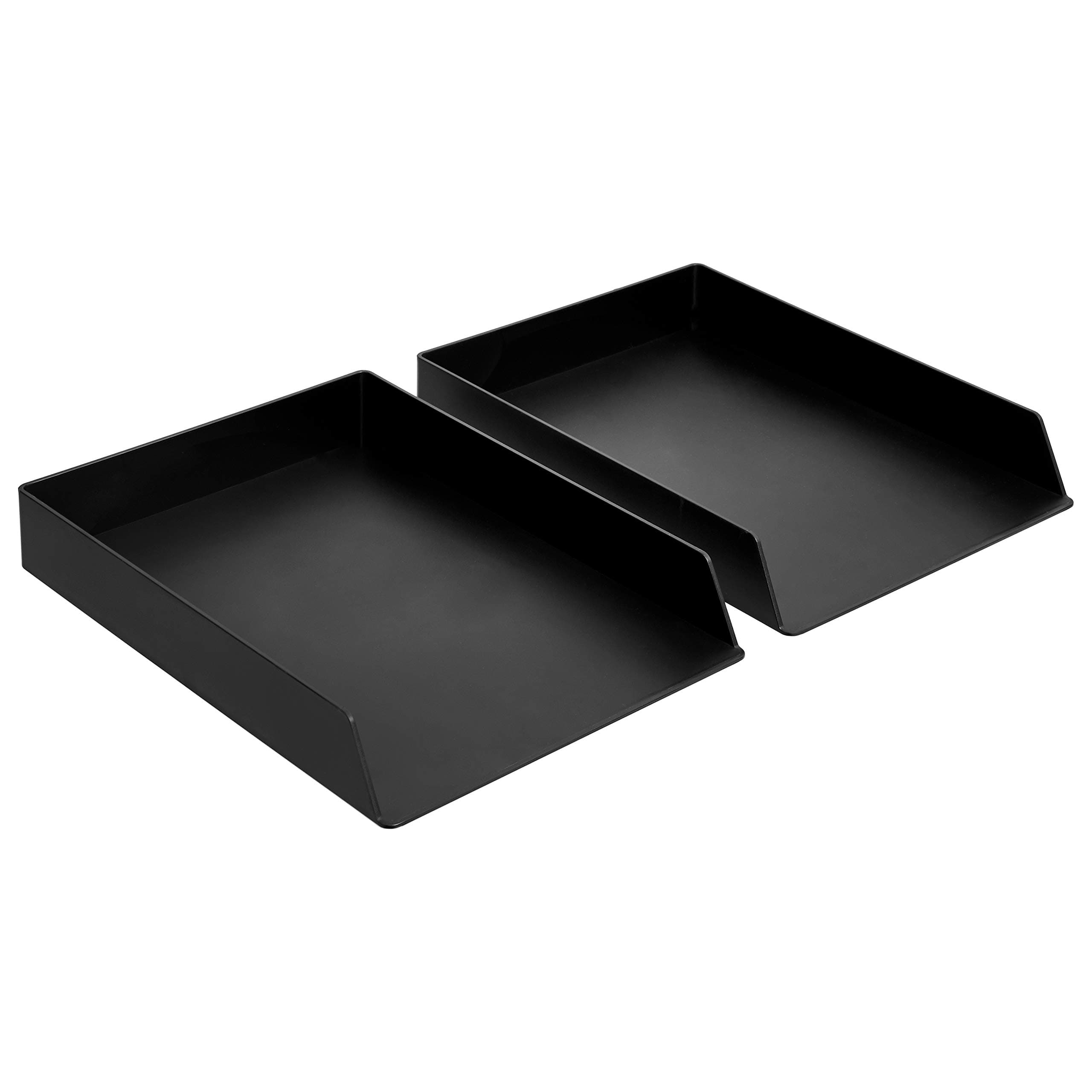 Amazon Basics Rectangular Plastic Desk Organizer, letter size Tray, 2-Pack, 24.6 x 5.6 x 33 cm, Black