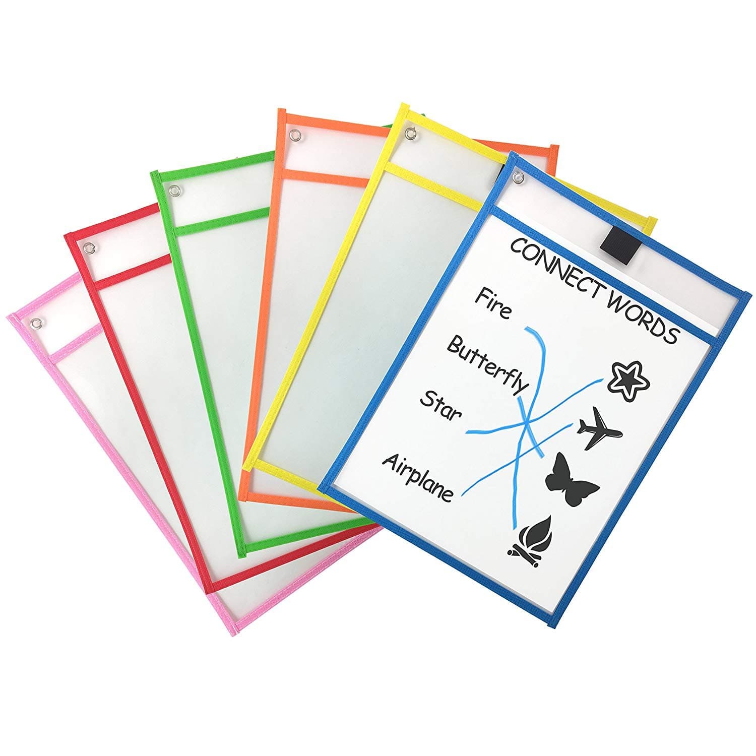 Reusable Dry Erase Pockets Sleeves – with Markers Colored Eraser-top Markers – Oversize 10 X 13 Inches Kids Plastic Sleeves Set for Classroom Organization Teacher Office Supplies