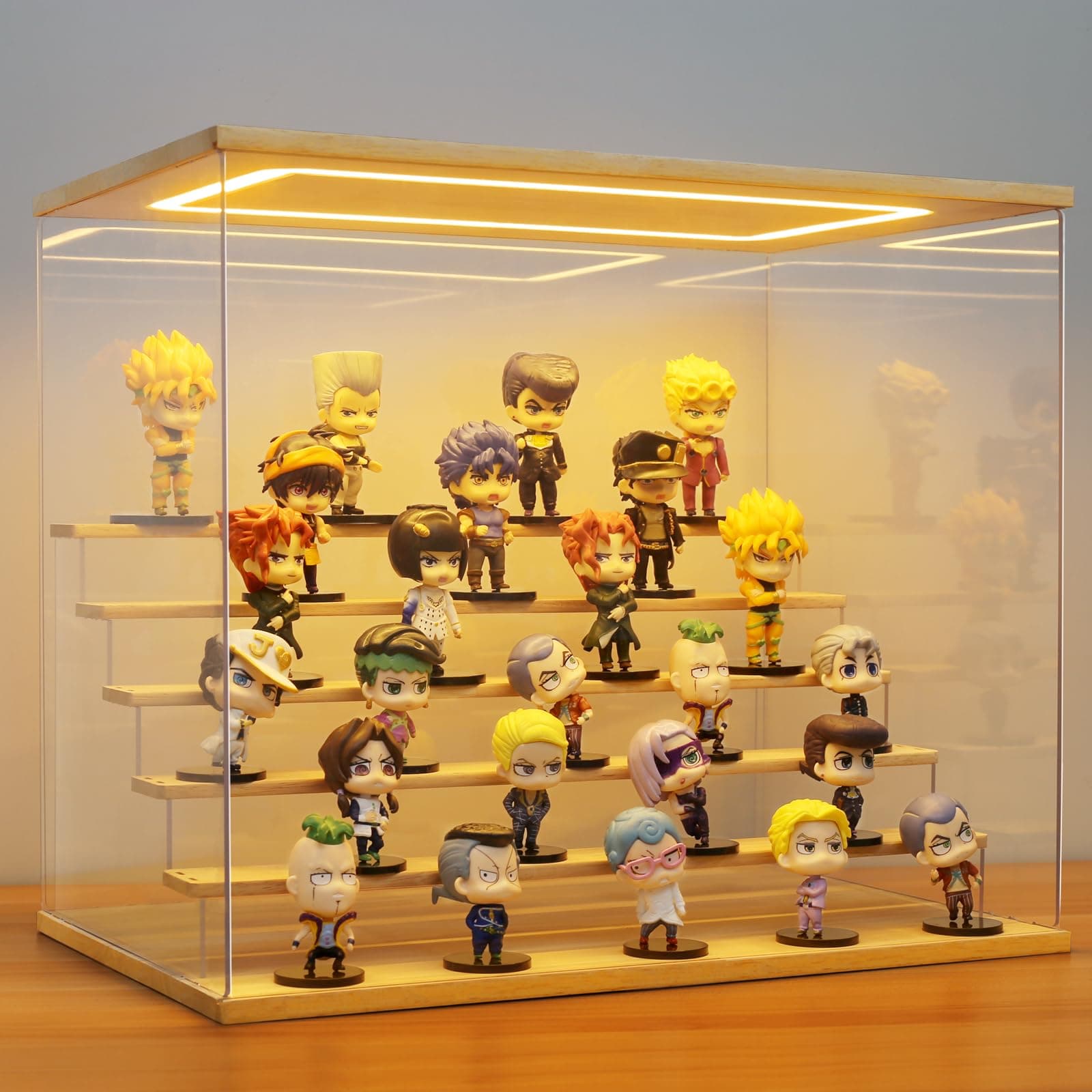 Clear Acrylic Display Case with Light , 6 Tier Display Box Stand Assembly Dustproof Protection Showcase for Collectibles Action Figures (6 Tier L 19.7*12.6*16.5in;50×32×42cm)