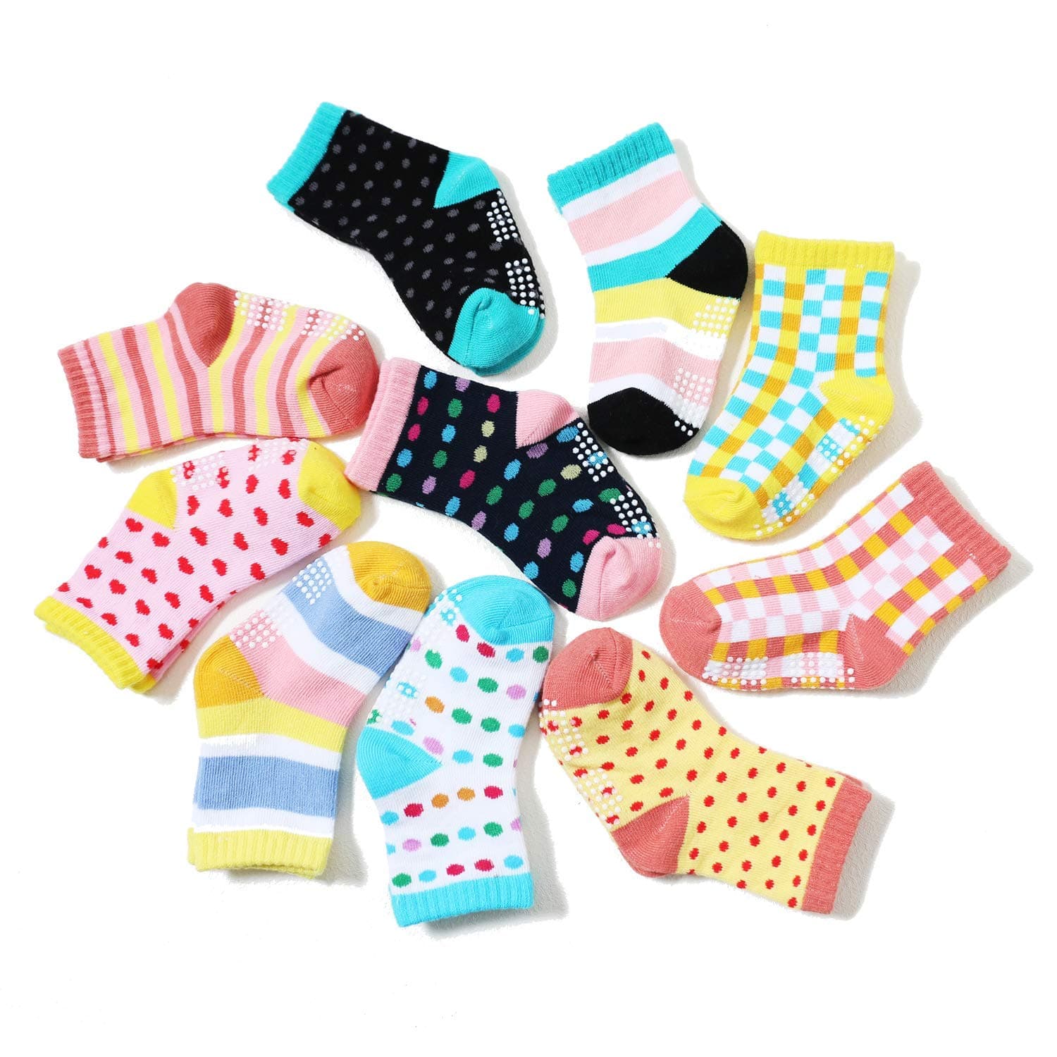Non Skid Anti Slip Crew Cotton Socks With Grips For Baby Toddlers Boys