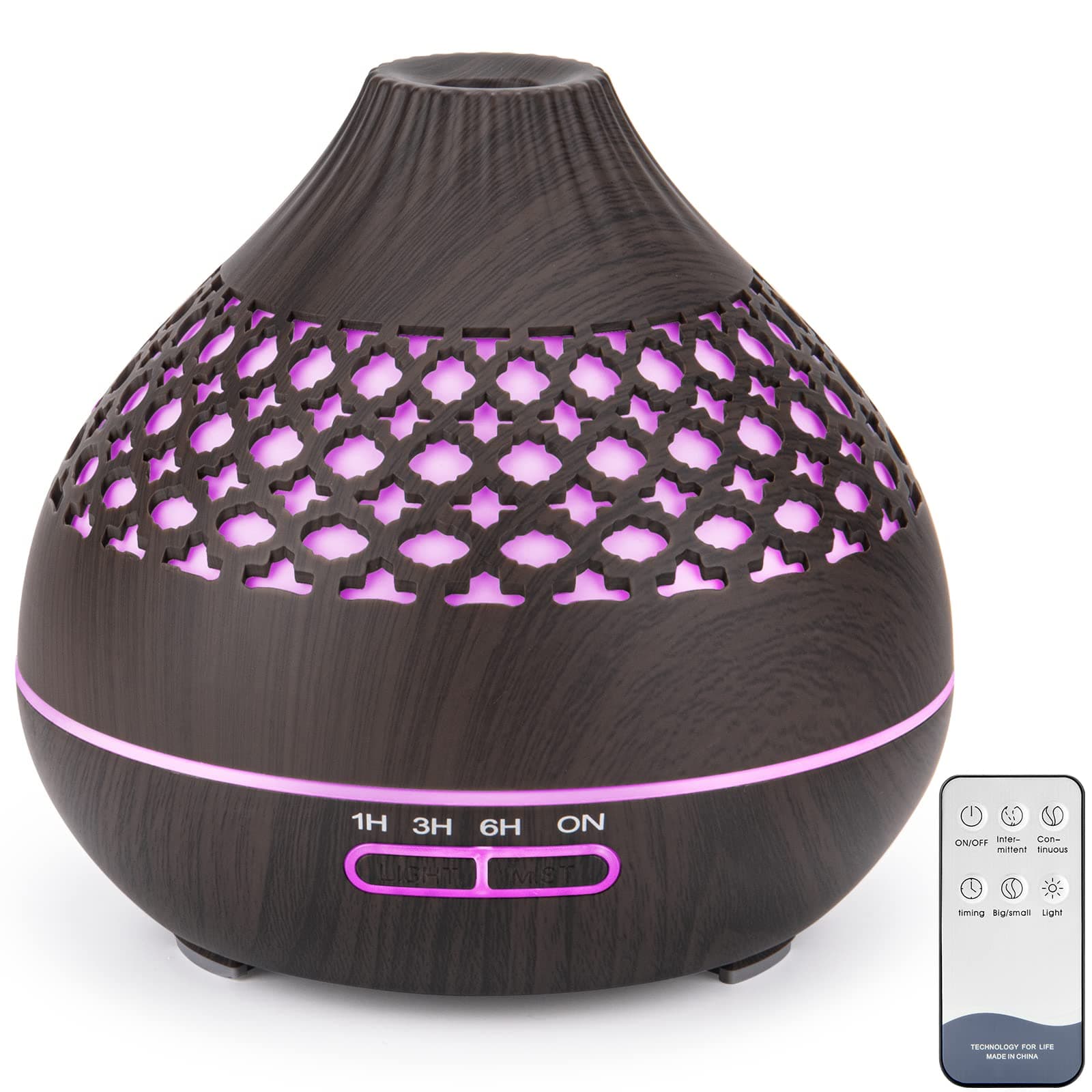 Zoeson 550ML Aromatherapy Essential Oil Diffuser, Ultrasonic Aroma Humidifier, Aromatherapy Diffusers (Up to 12H Use, Mist Control, 4 Timer Settings, 7 Color LED Lights) (dark wood grain)