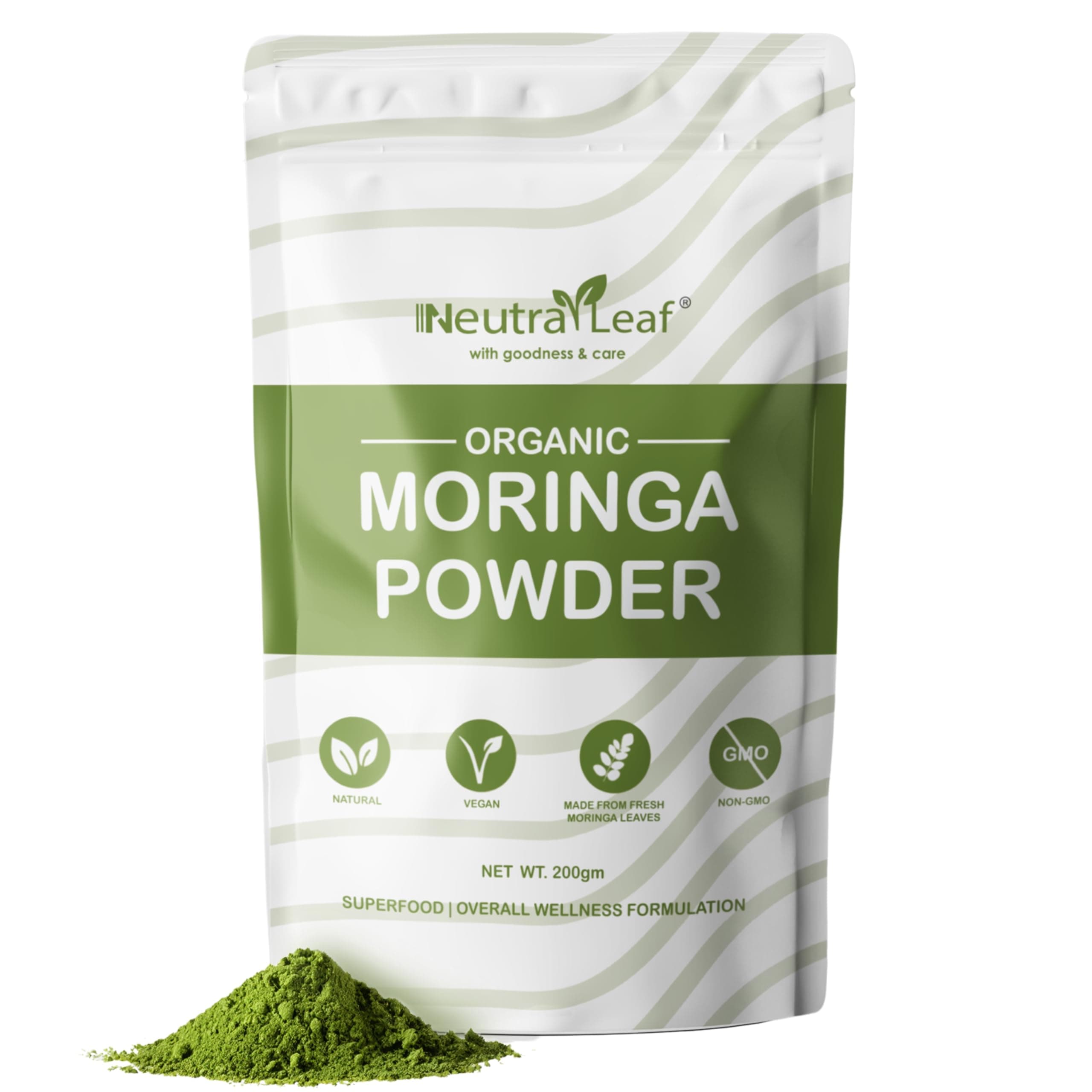 Organic Moringa Powder 200g | Boosts Immunity, Health And Helps To Get Slim | Multivitamin & Antioxidant | Good for Hair & Skin | Resealable Bag