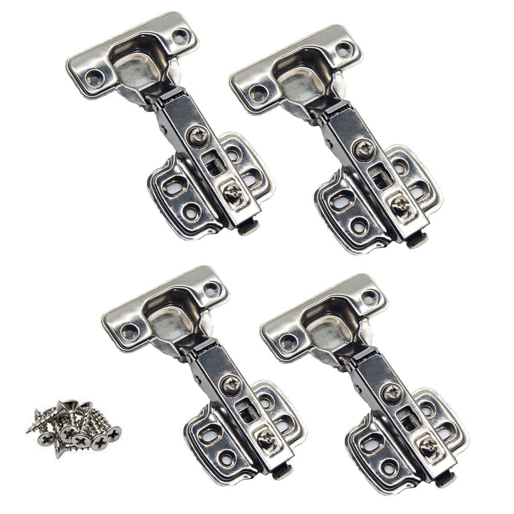 JinHe 304 Stainless Steel Soft Slow Close Clip On Frameless Cabinet Hinges For Full Overlay Door 2-Pairs