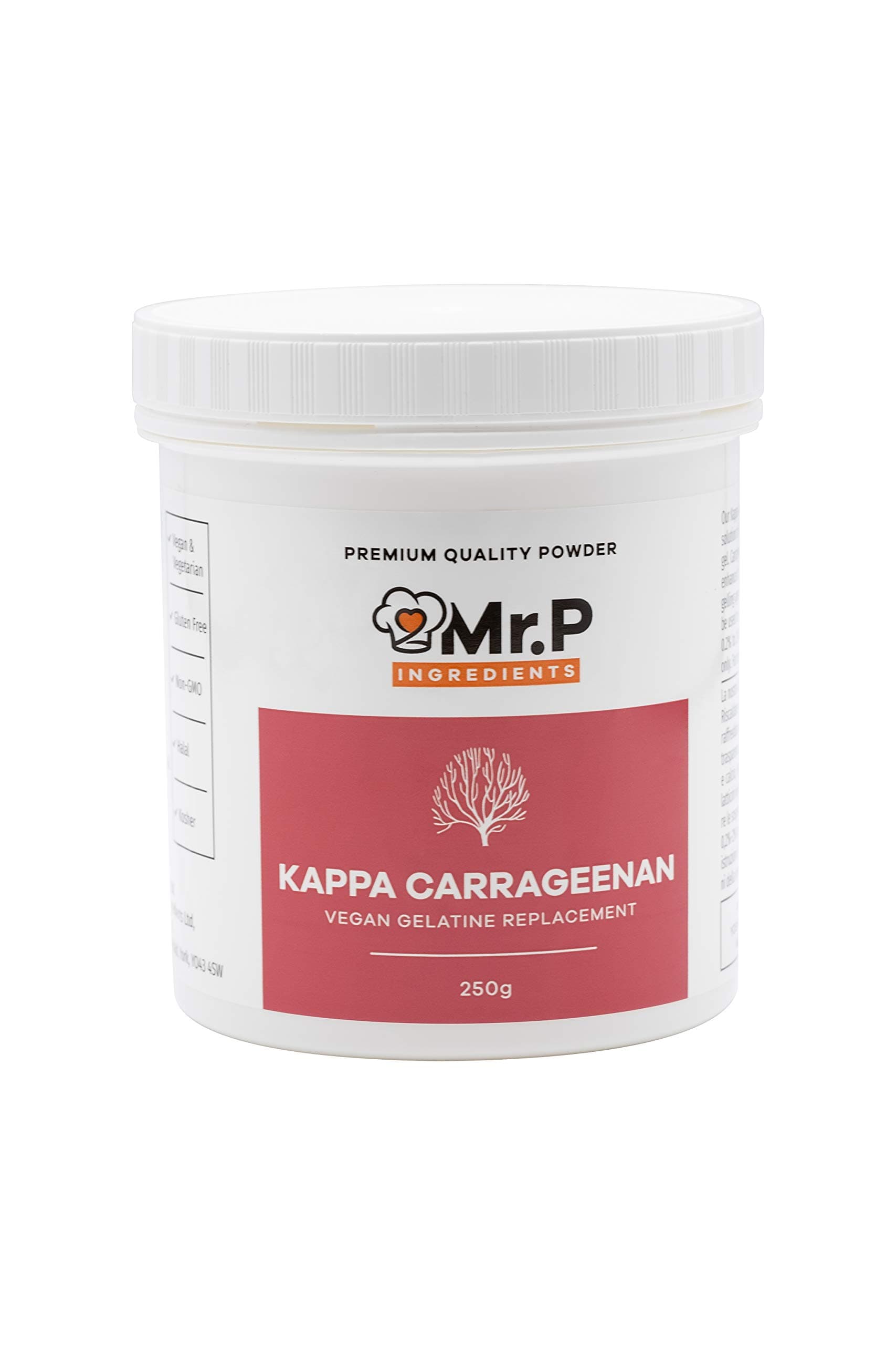 Mr.P Ingredients Kappa Carrageenan 250g Powder Gelling Agent Vegan Vegetarian Alternative to Gelatine Halal Kosher Gluten Free (Recyclable Pot)