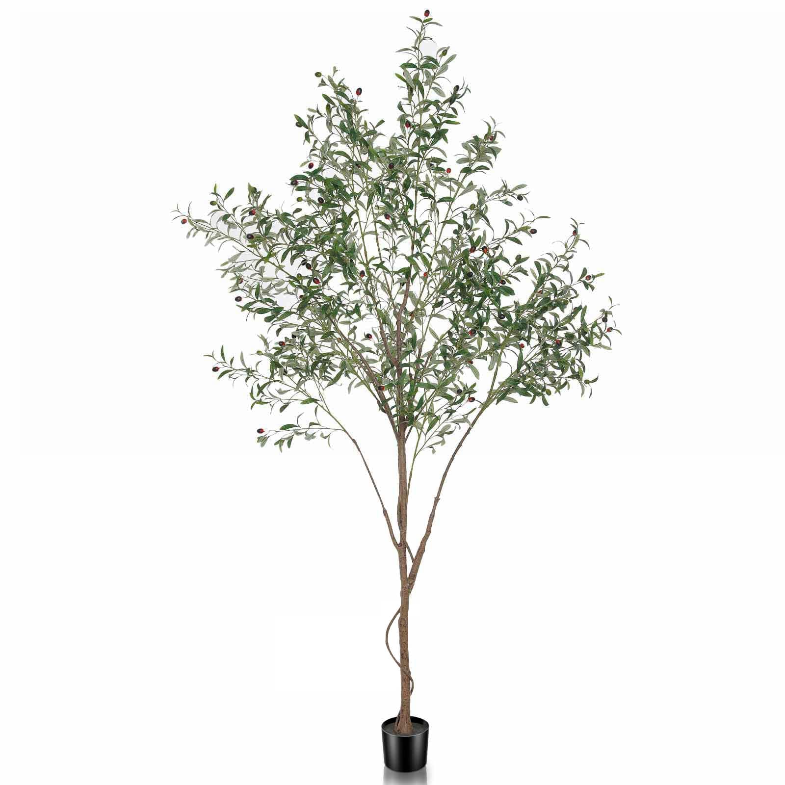 Faux Olive Tree, 8ft Tall Fake Olive Tree for Modern Home Office Decor, Artificial Olive Tree Plants Indoor with Natural Wood Trunk and Lifelike Fruits