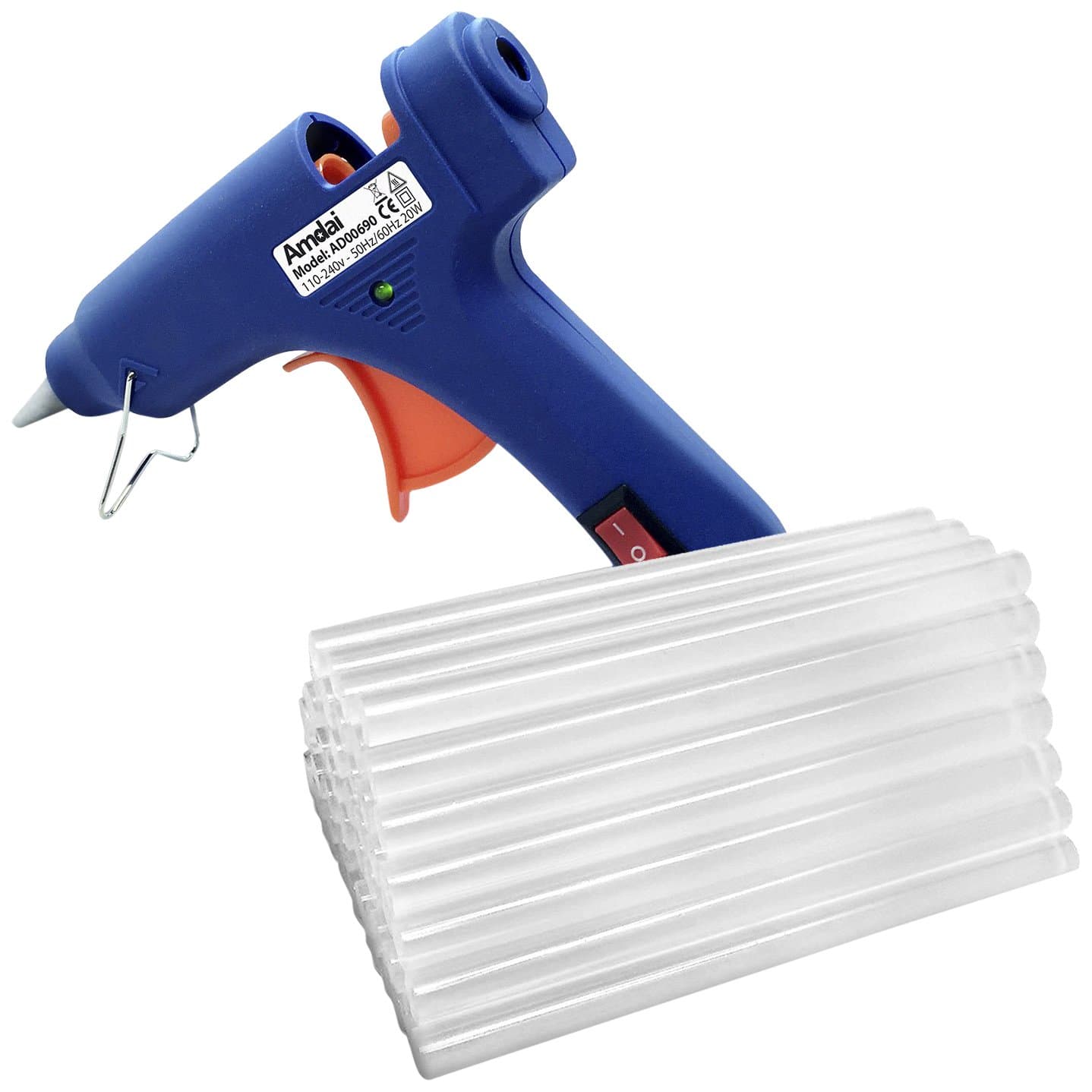 Amdai AD00690 Hot Glue Gun and Glue Sticks Bundle (50-Pack) - 20W Glue Gun Heats Up Quickly - Ultra Clear Hot Melt Craft Glue - Sticks (7.2mm x 100mm)