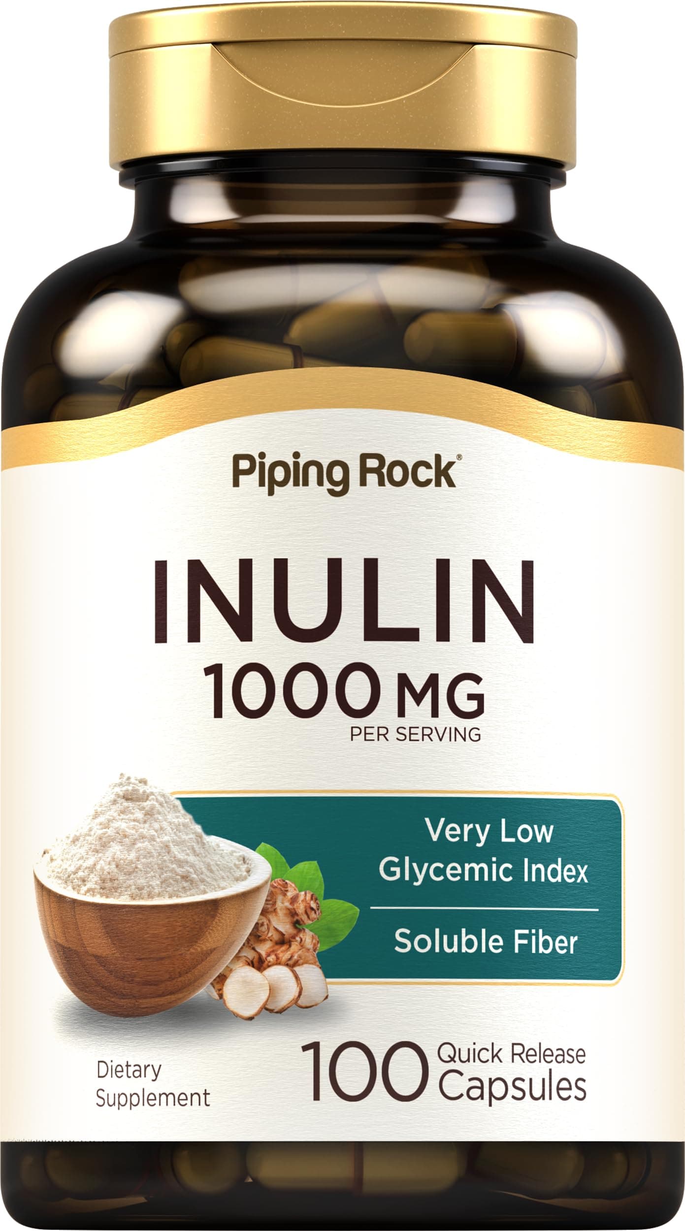 Piping Rock Organic Inulin Capsules 1000 mg | 100 Count | Low Glycemic Index | Soluble Fiber Supplement | Non-GMO, Gluten Free