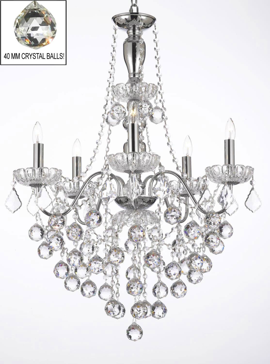 ELEGANT 5 LIGHT CRYSTAL CHANDELIER PENDANT LIGHTING FIXTURE LIGHT LAMP WITH CRYSTAL BALLS!