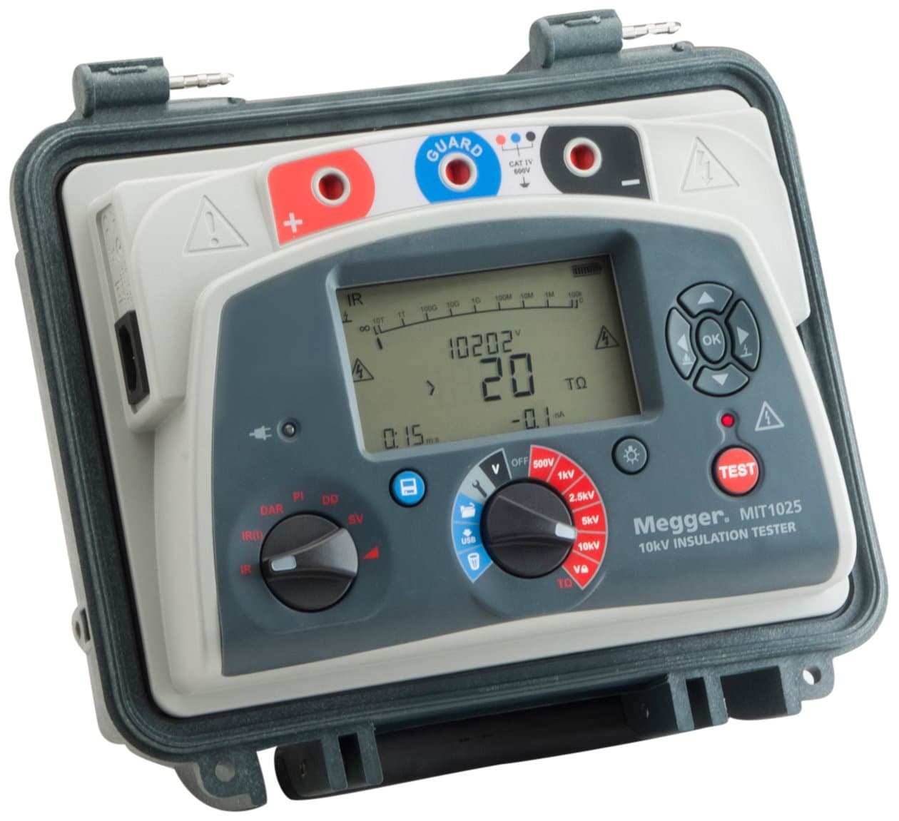 MIT1025-US 10kV Insulation Resistance Tester, 85 to 265 V, 50/60 Hz, 60 VA, 0.01 nA to 6 mA, Digital/Analog Display, +/-5% Accuracy