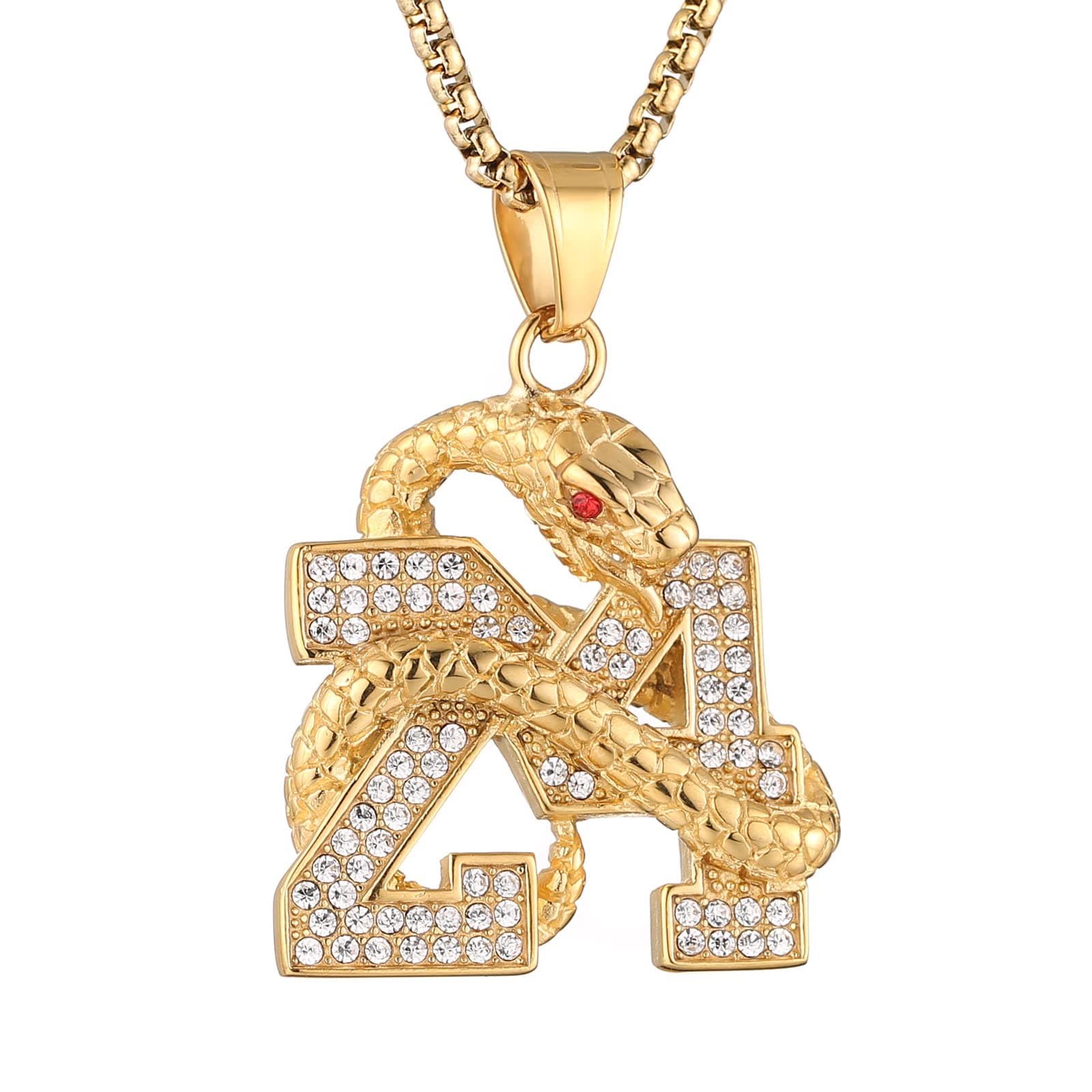 AsAlways 18K Gold Plated Memorial 24 Legend Basketball Pendant Inlay CZ Hip Hop Rock Punk Totem Amulet Charm Snake Necklace Gift Jewelry