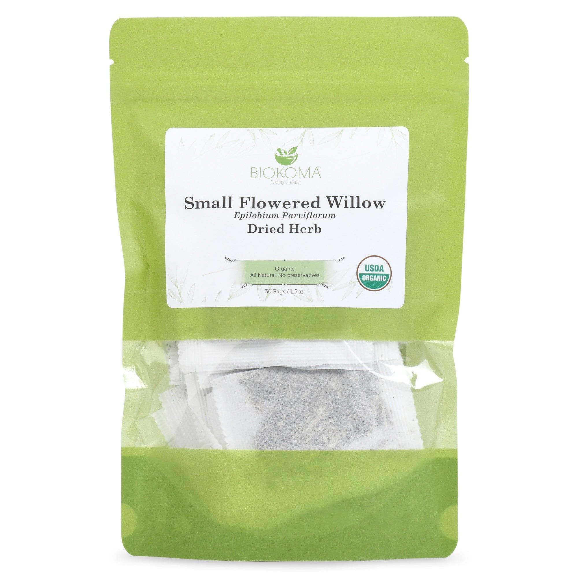 Organic Small Flowered Willow Tea Bags 30 Count - Epilobium Parviflorum Herbal Tea - USDA Organic Dried Herb - Resealable Moisture Proof Pouch - No Additives, No Preservatives, Kosher