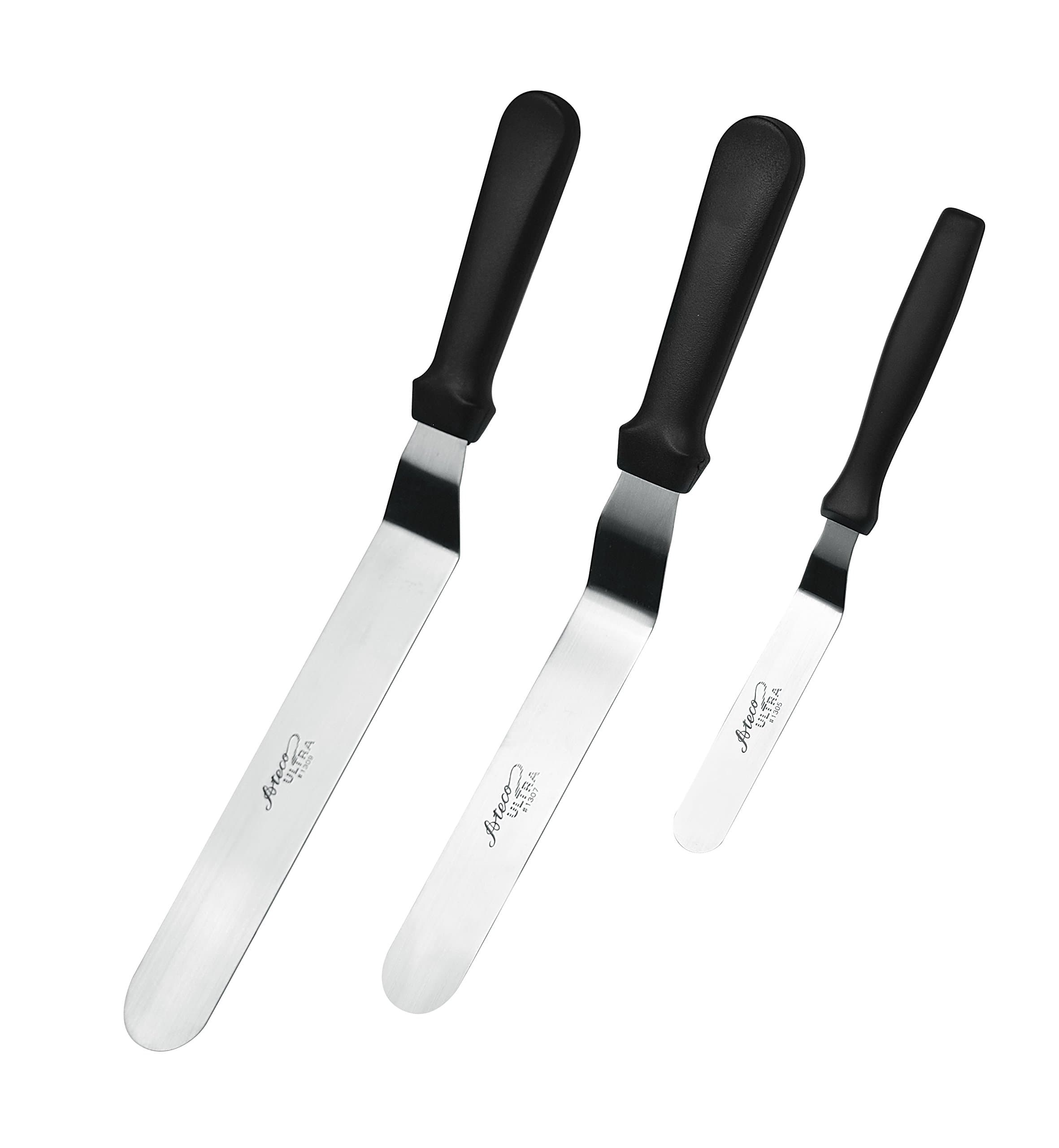 Ateco Ultra Offset Spatula 3 Piece Set; Top Sellers 1305 - 11cm, 1307 - 20cm, and 1309 - 25cm, Stainless Steel Blades