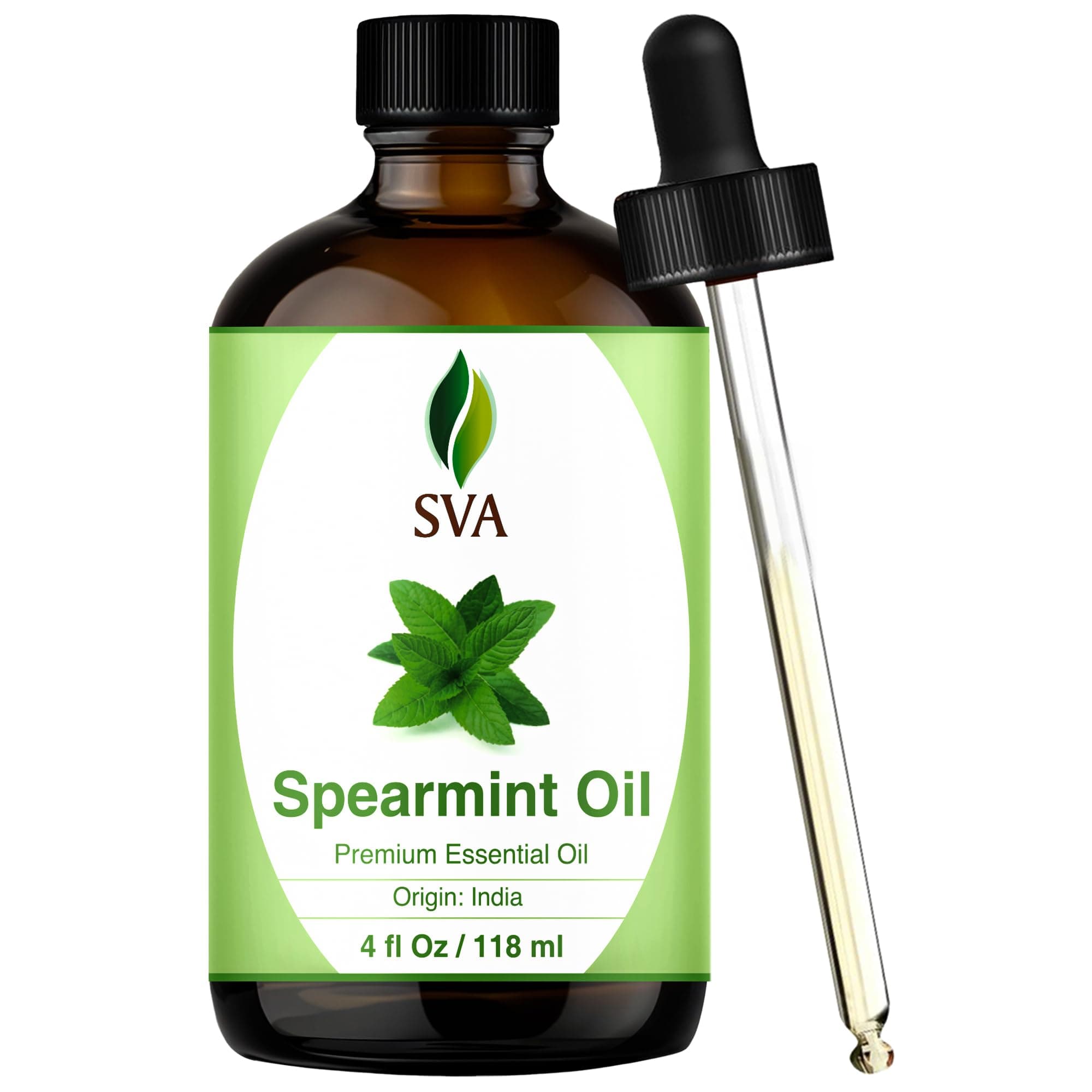SVA ORGANICS Spearmint Essential Oil 4 Oz with Dropper 100% Pure Natural Undiluted Premium Therapeutic Grade Oil for Diffuser, Aromatherapy, Face, Body & Hair Care