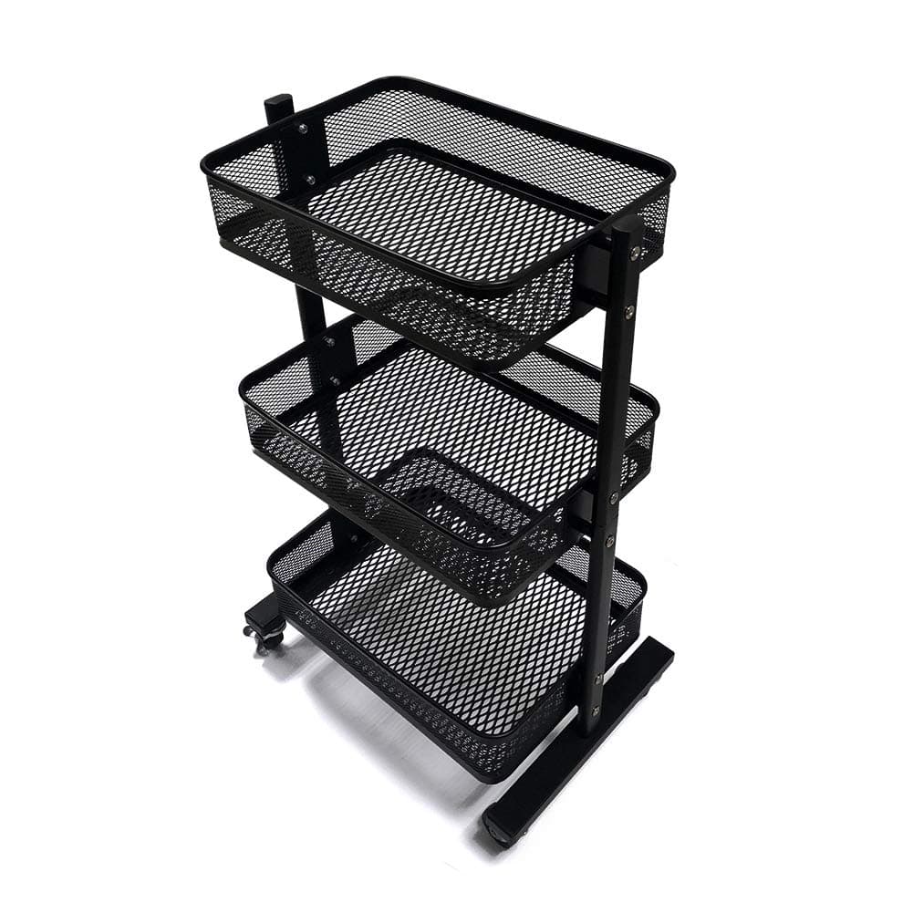 Duwee 3-Tier Metal Rolling Cart with Wheels Multifunction Utility Cart Bathroom Cart Kitchen Storage Cart with Handle Sturdy Rolling Cart with Safety Lock(Black)
