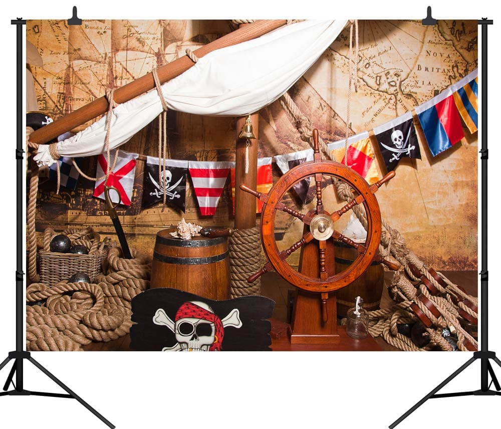CapiSco 7X5FT Pirate ShipTheme Party Backdrop Birthday Background Pirate Ship Background for Newborn Children Boys Portrait 1st Birthday Party Decor Props Photo Studio Vinyl Backdrop SCO10