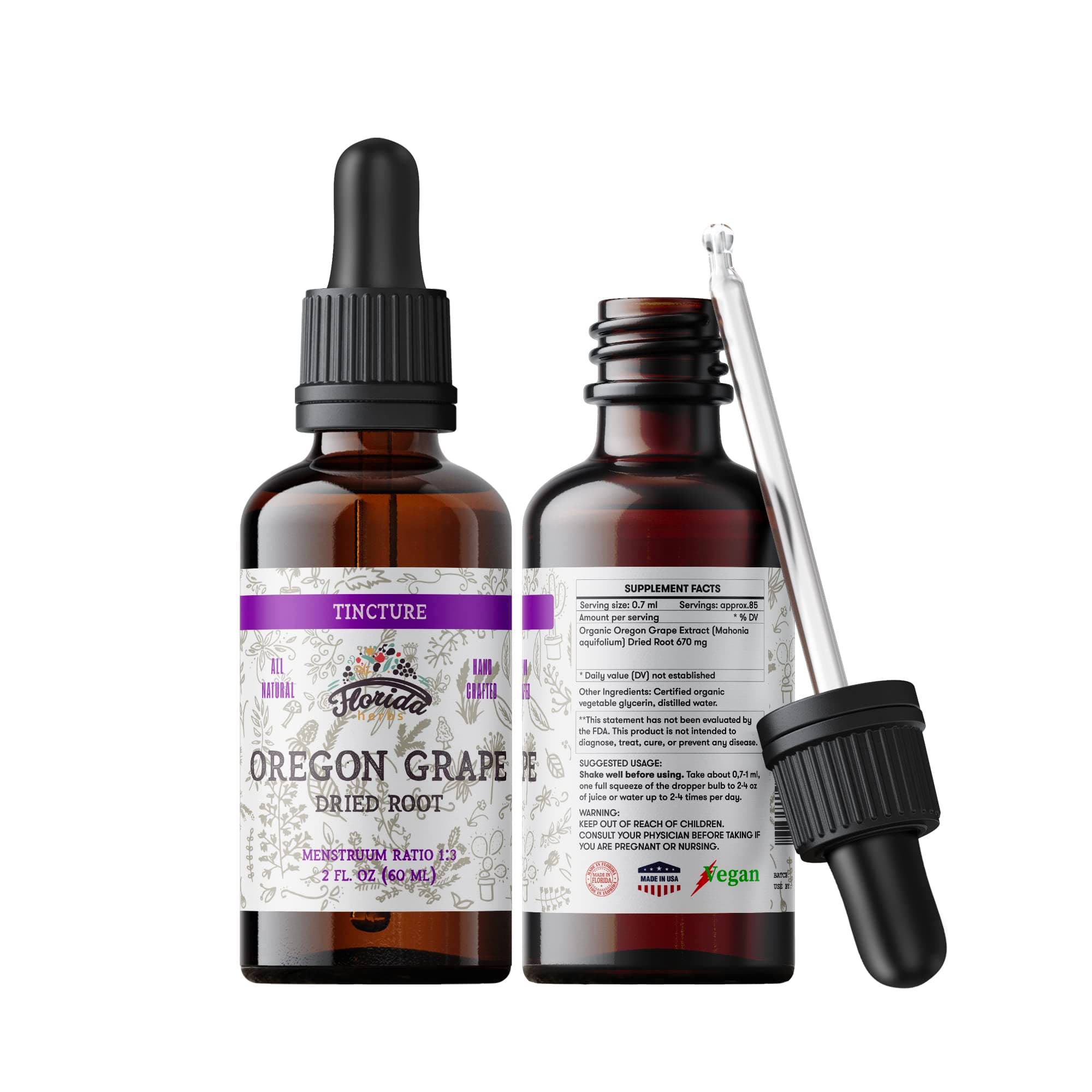 Oregon Grape Tincture, Organic Oregon Grape Extract (Mahonia aquifolium) - Non-GMO in Cold-Pressed Organic Vegetable Glycerin 2 oz