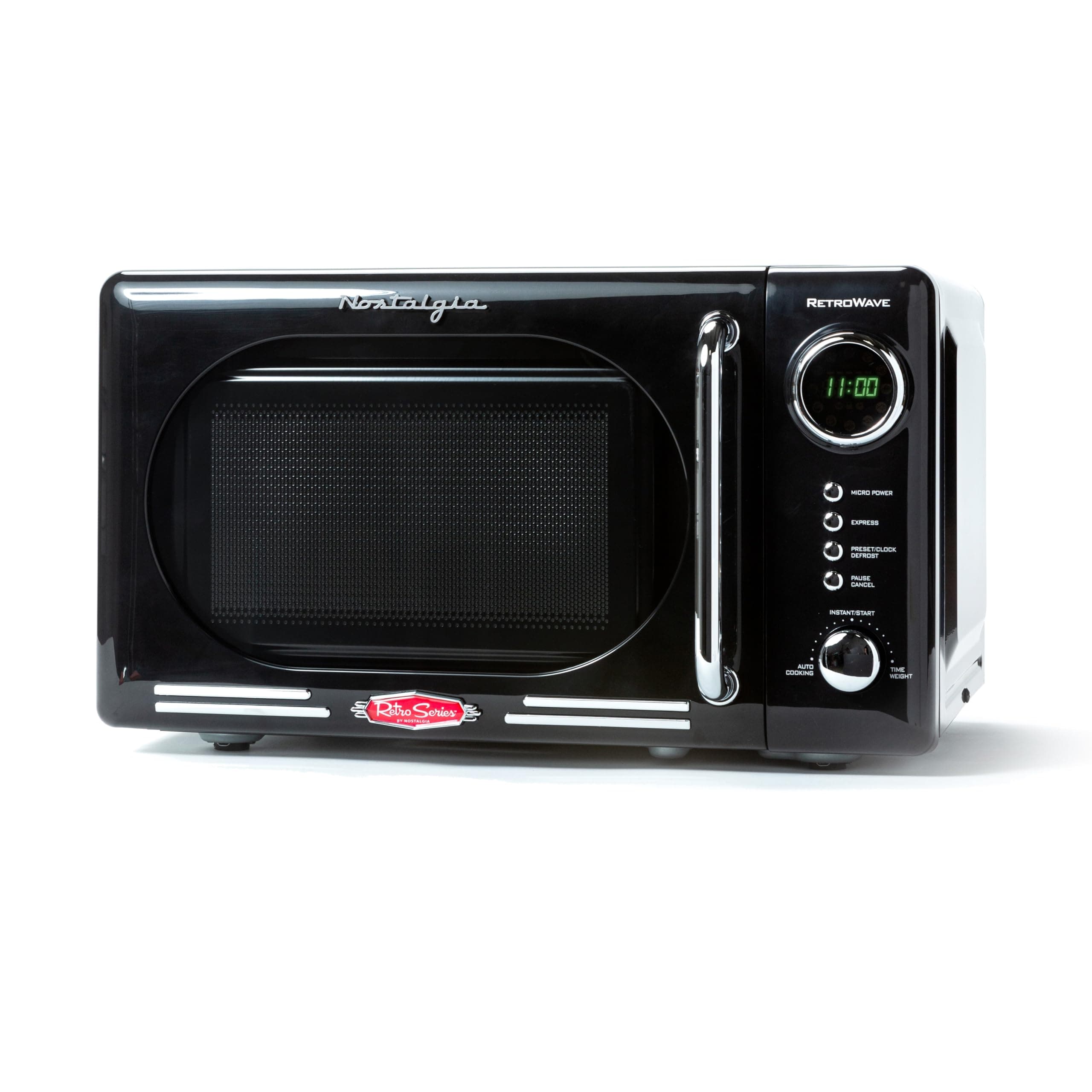 Nostalgia Retro Compact Countertop Microwave Oven, 0.7 Cu. Ft. 700-Watts with LED Digital Display, Child Lock, Easy Clean Interior, Black