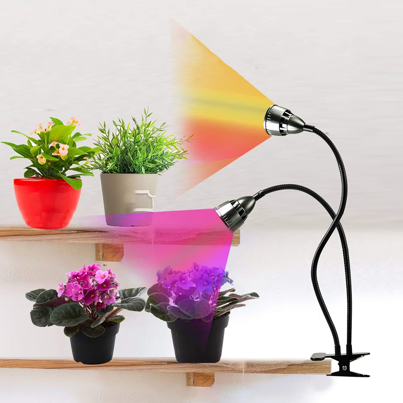 GHodec LED Grow Light for Indoor PlantsFull Spectrum Dual Head Desk Clip Plant Light for Seedling BloomingAdjustable Gooseneck & Timer Setting 3H/9H/12H3 Color Modes