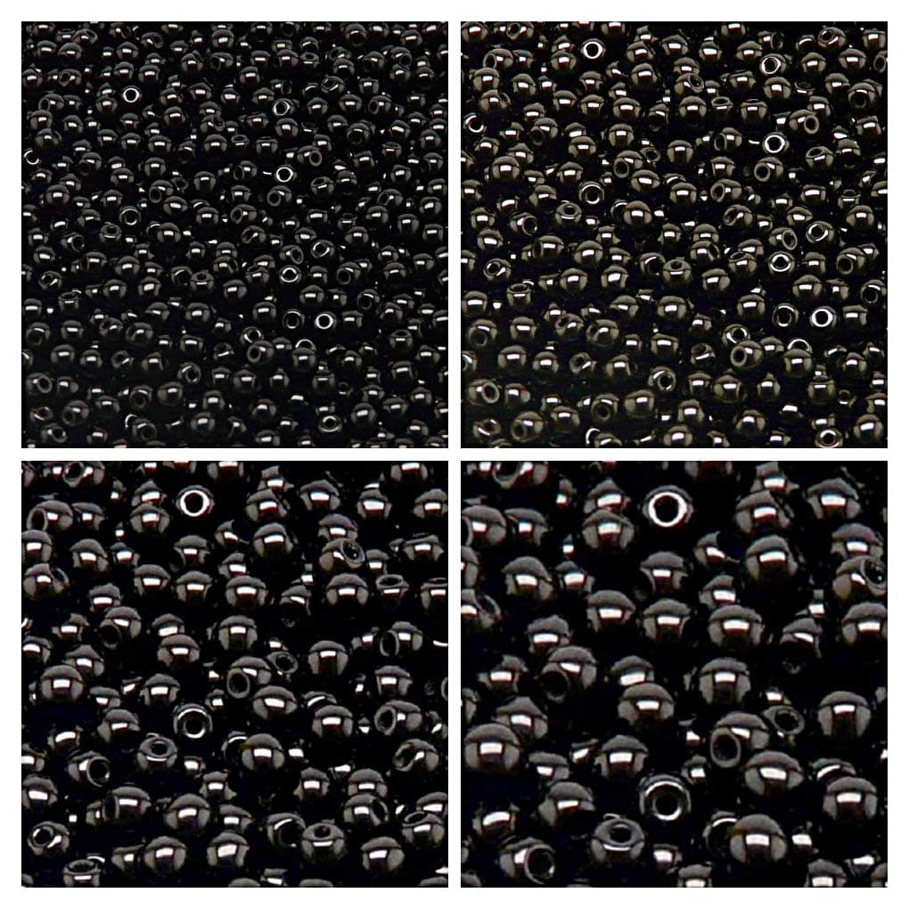 Set of Genuine Czech Glass Round Black Beads 3mm, 4mm, 6mm, 8mm. Total 275+