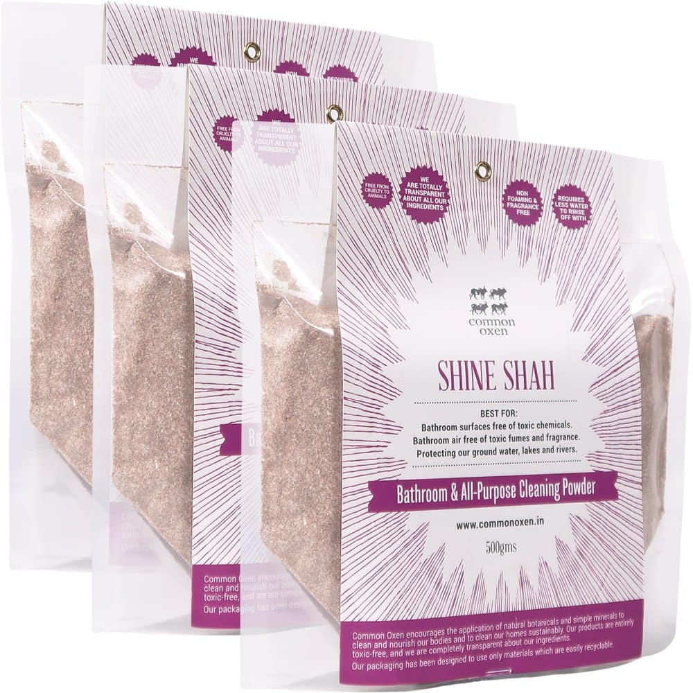 Common Oxen – SAFE, NATURAL & NON TOXIC BATHROOM & ALL-PURPOSE CLEANING POWDER – Great for Hand Skin, Mild Soap-Nut Fragrance, Completely Fume-Free - Set of 3 (3x500g=1.5 Kg) – SHINE SHAH